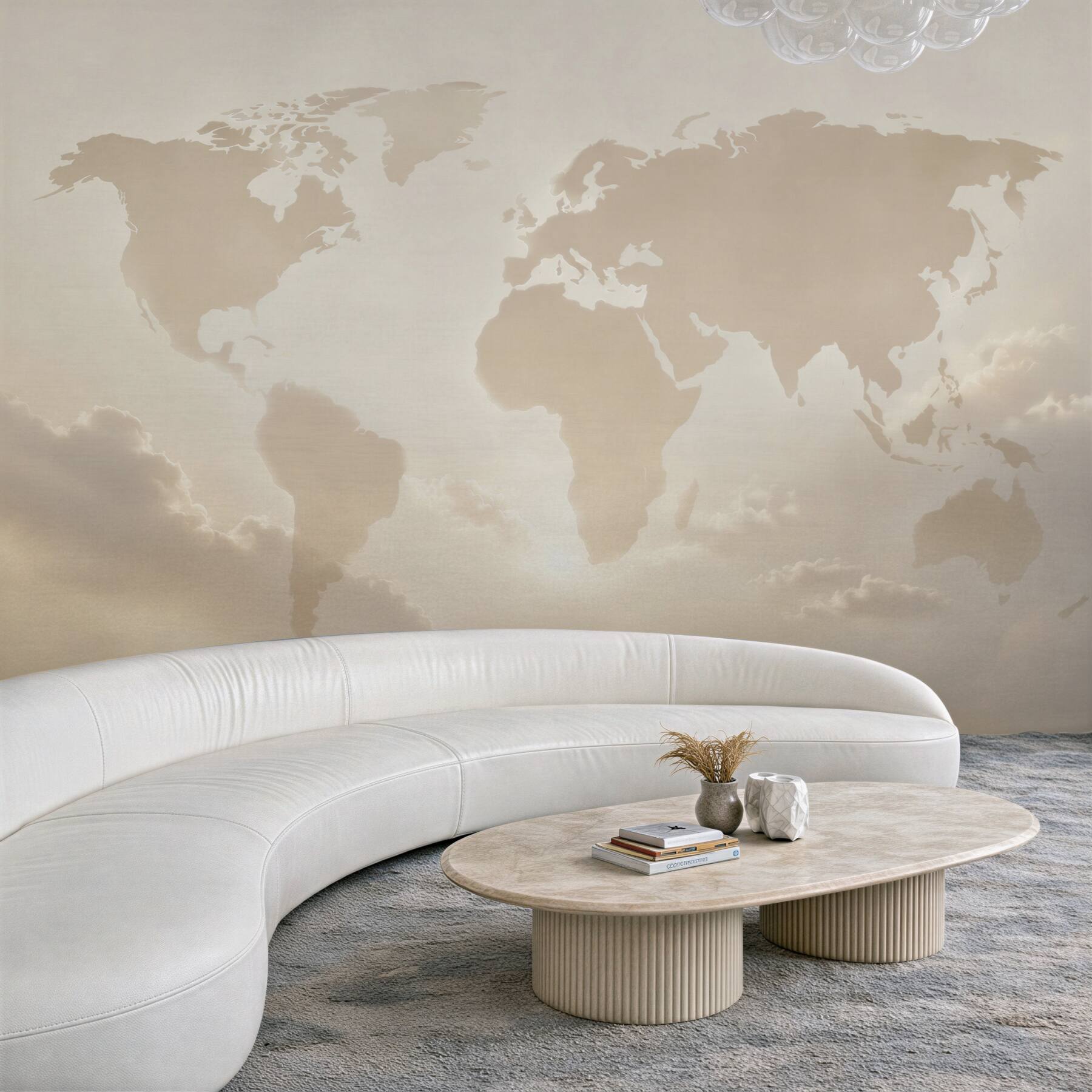 Fototapeta mapa świata w chmurach beżowa do eleganckiego biura?v23