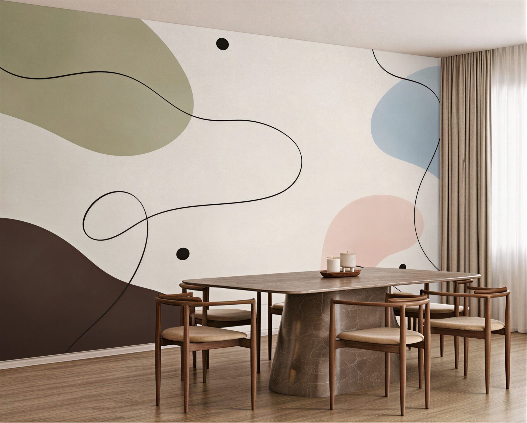 Fototapeta abstrakcyjne pastelowe formy z czarną linią w stylu minimalistycznym?v23