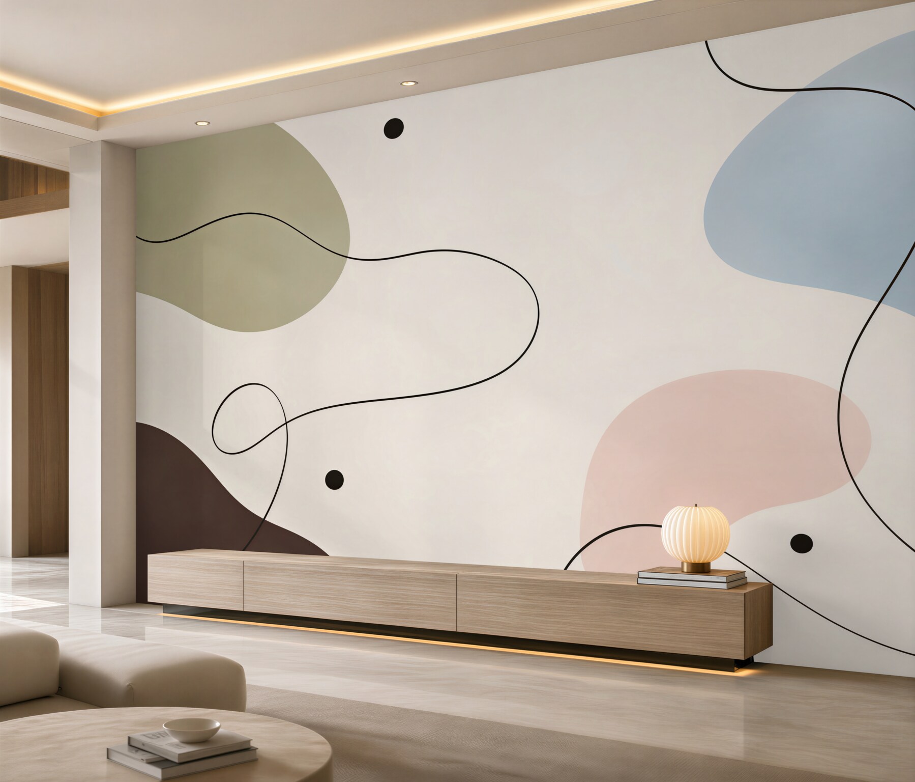Fototapeta abstrakcyjne pastelowe formy z czarną linią w stylu minimalistycznym?v23
