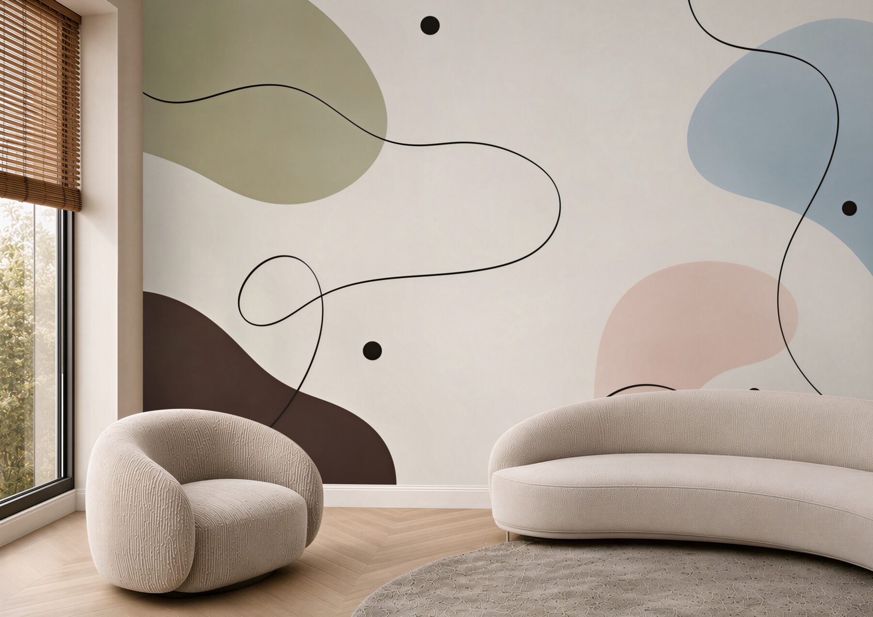 Fototapeta abstrakcyjne pastelowe formy z czarną linią w stylu minimalistycznym?v23