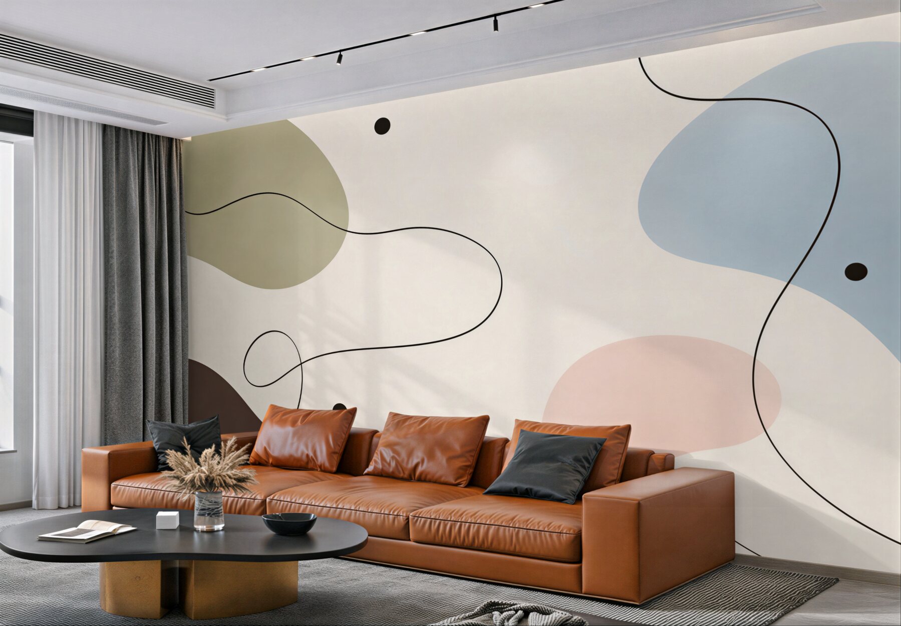 Fototapeta abstrakcyjne pastelowe formy z czarną linią w stylu minimalistycznym?v23