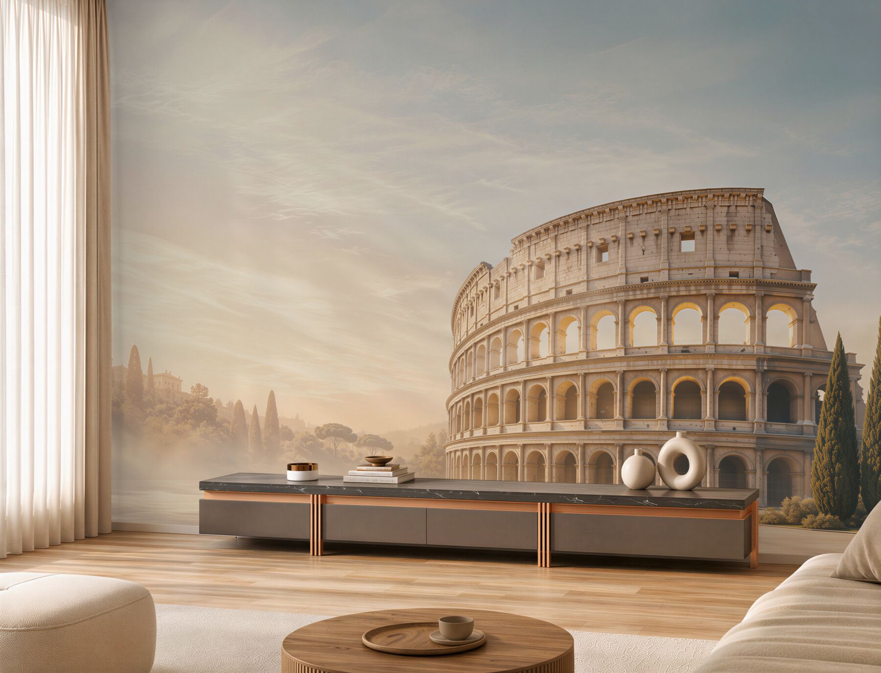 Fototapeta Koloseum w Rzymie o złotym poranku elegancka architektura