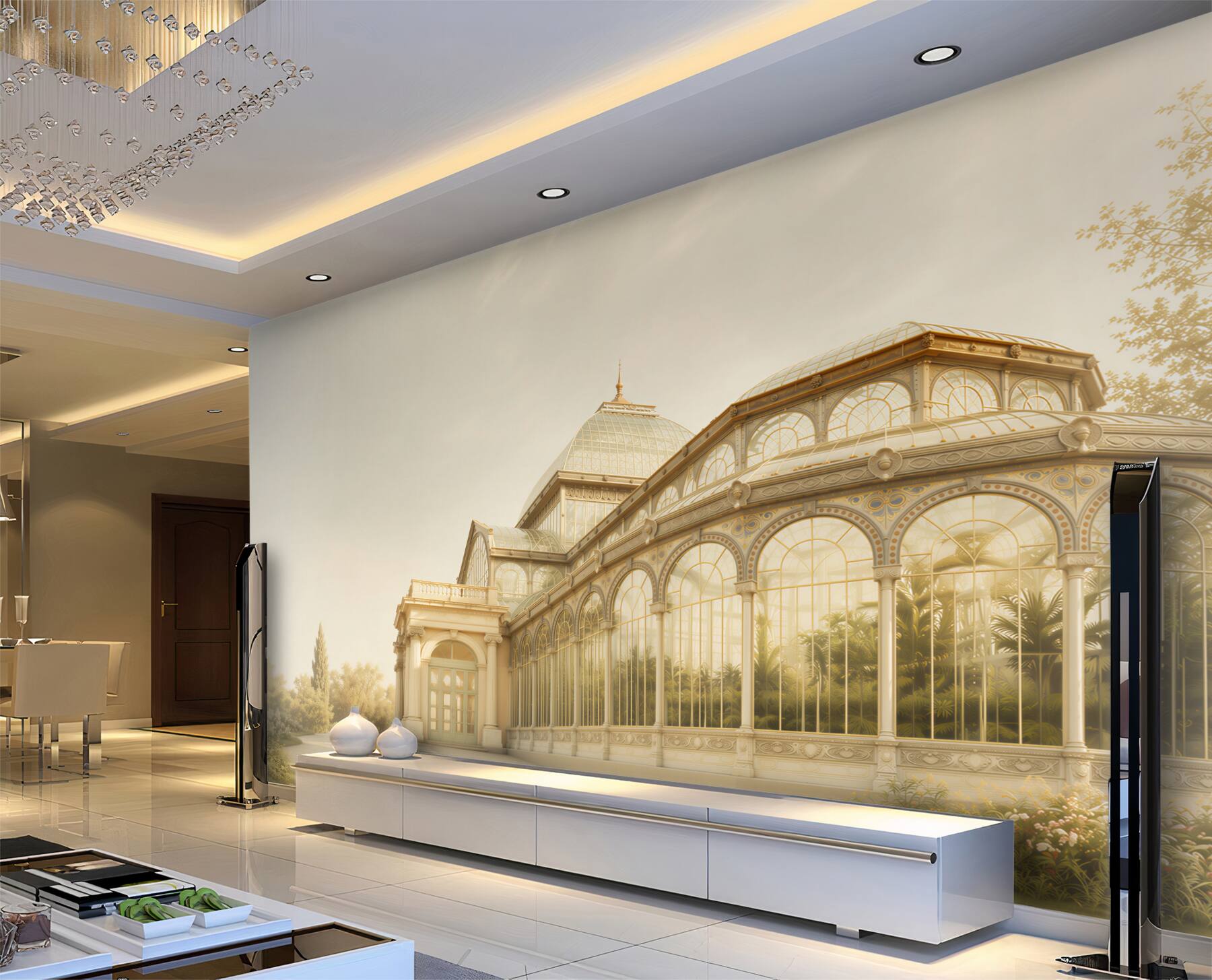Fototapeta oranżeria pałacowa w złotym świetle elegancka architektura ogrodowa