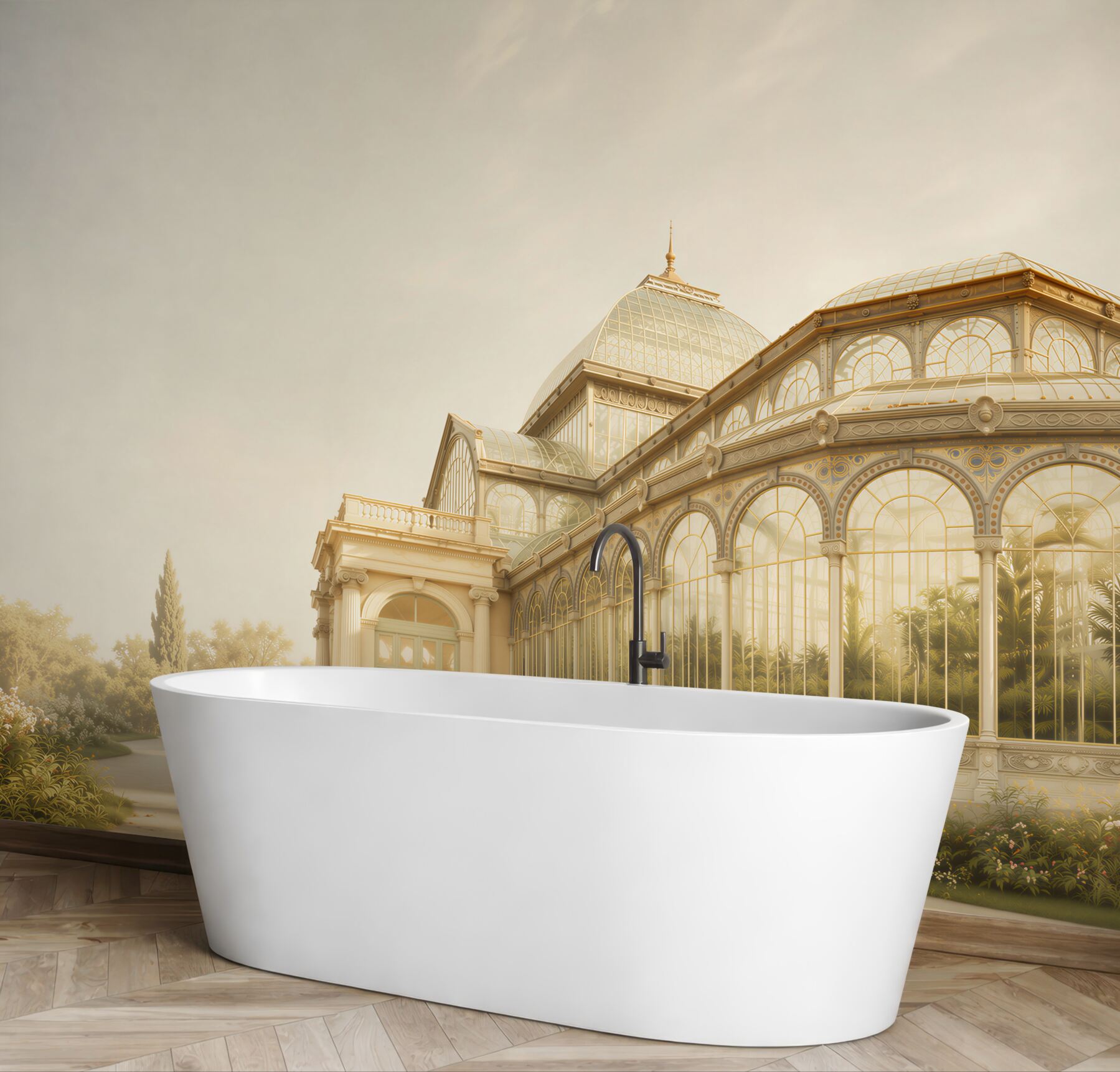 Fototapeta oranżeria pałacowa w złotym świetle elegancka architektura ogrodowa?v23