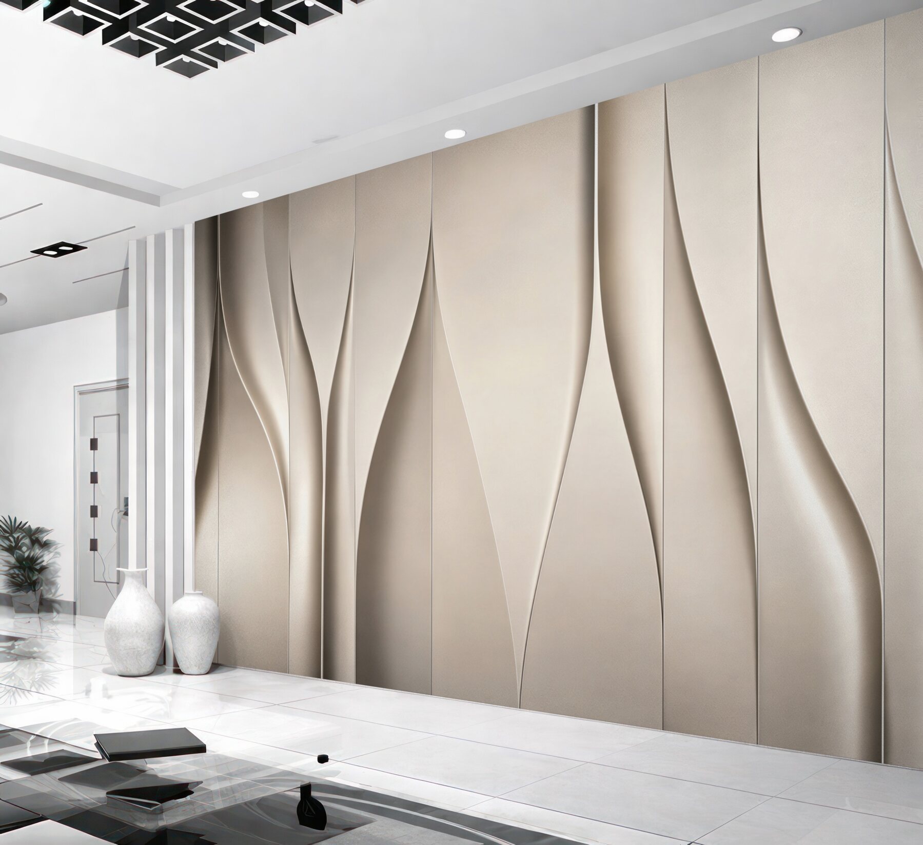 Fototapeta abstrakcyjne faliste panele beżowe 3D do eleganckiego wnętrza?v23
