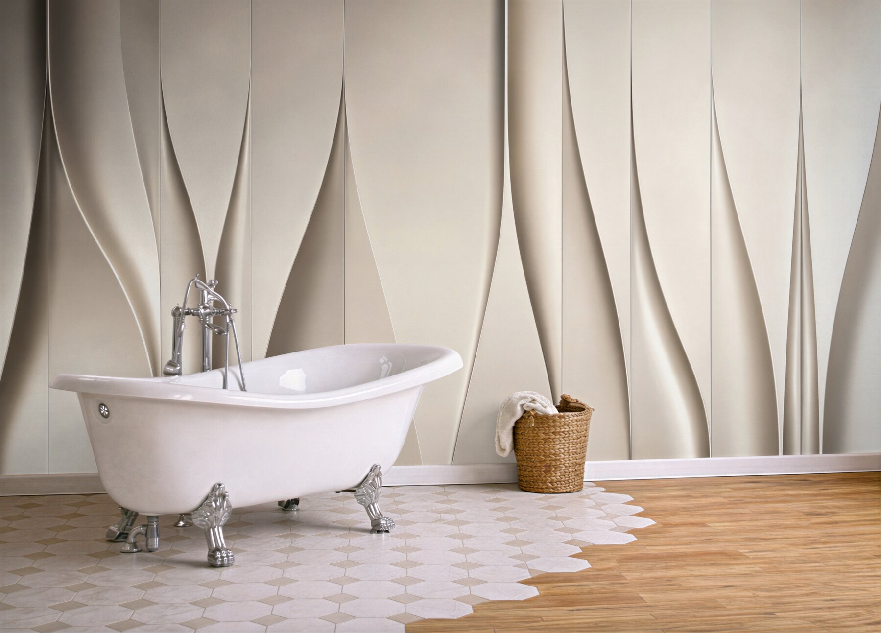 Fototapeta abstrakcyjne faliste panele beżowe 3D do eleganckiego wnętrza?v23