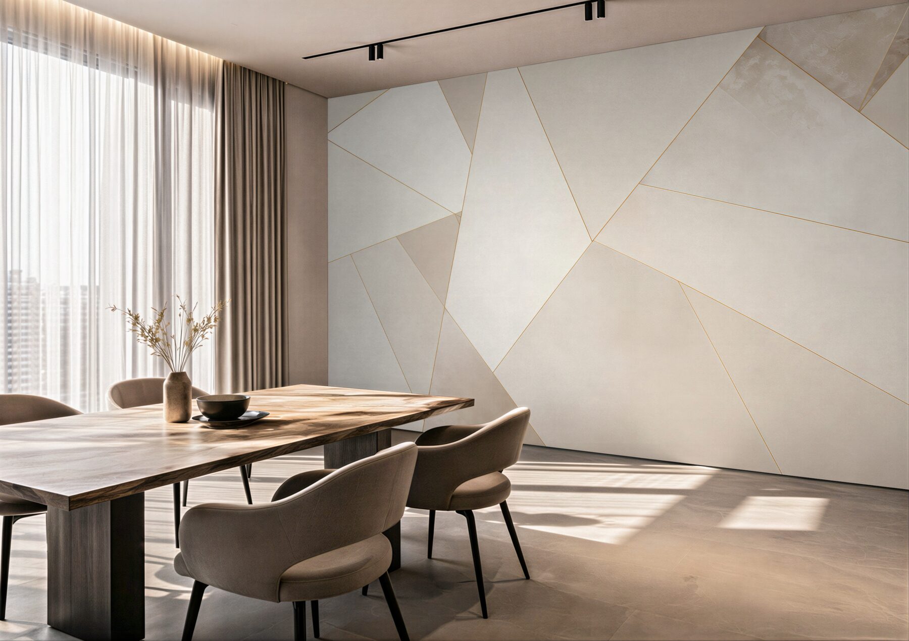 Fototapeta geometryczne beżowe panele z delikatną złotą linią nowoczesna?v23