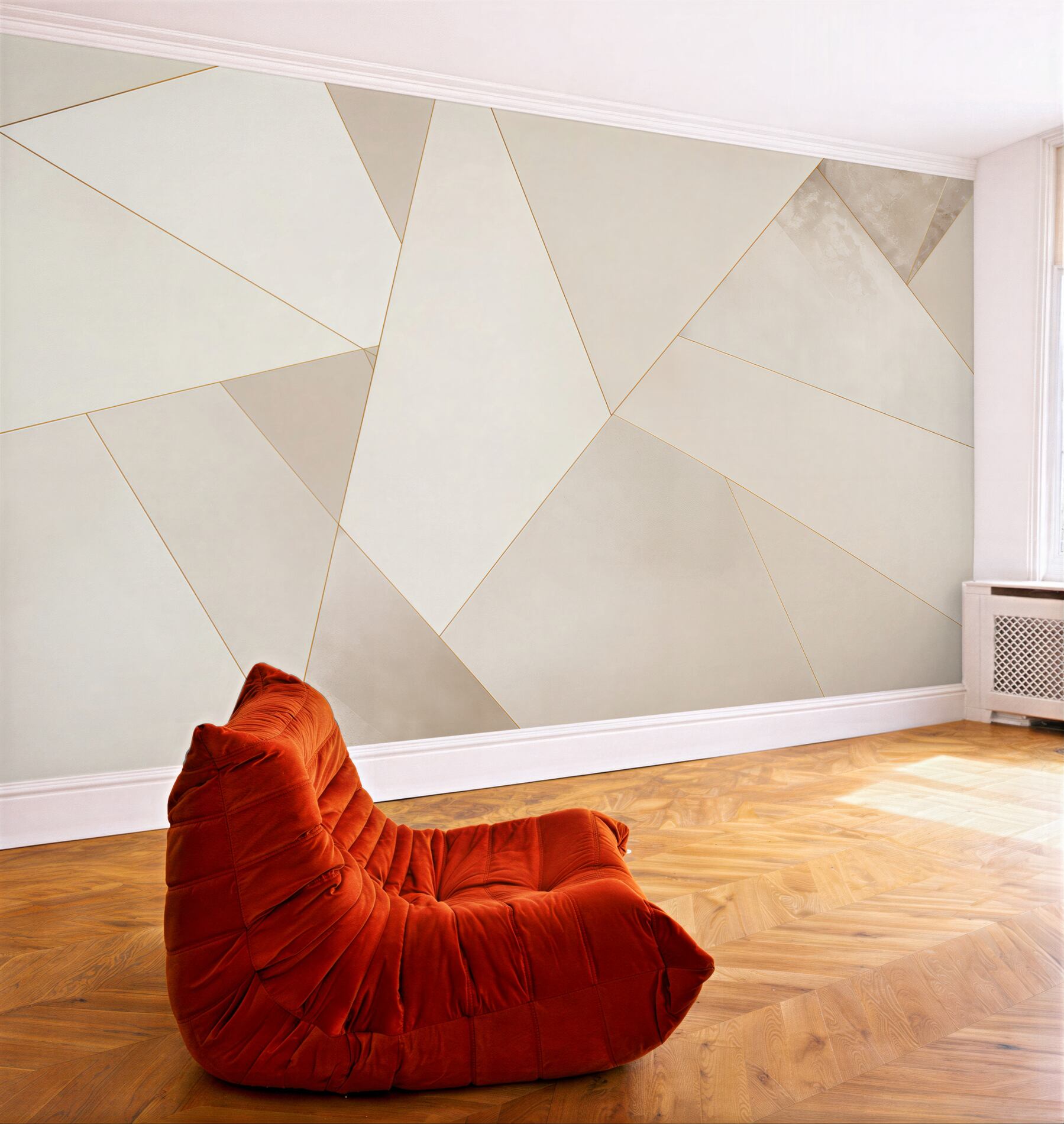 Fototapeta geometryczne beżowe panele z delikatną złotą linią nowoczesna?v23
