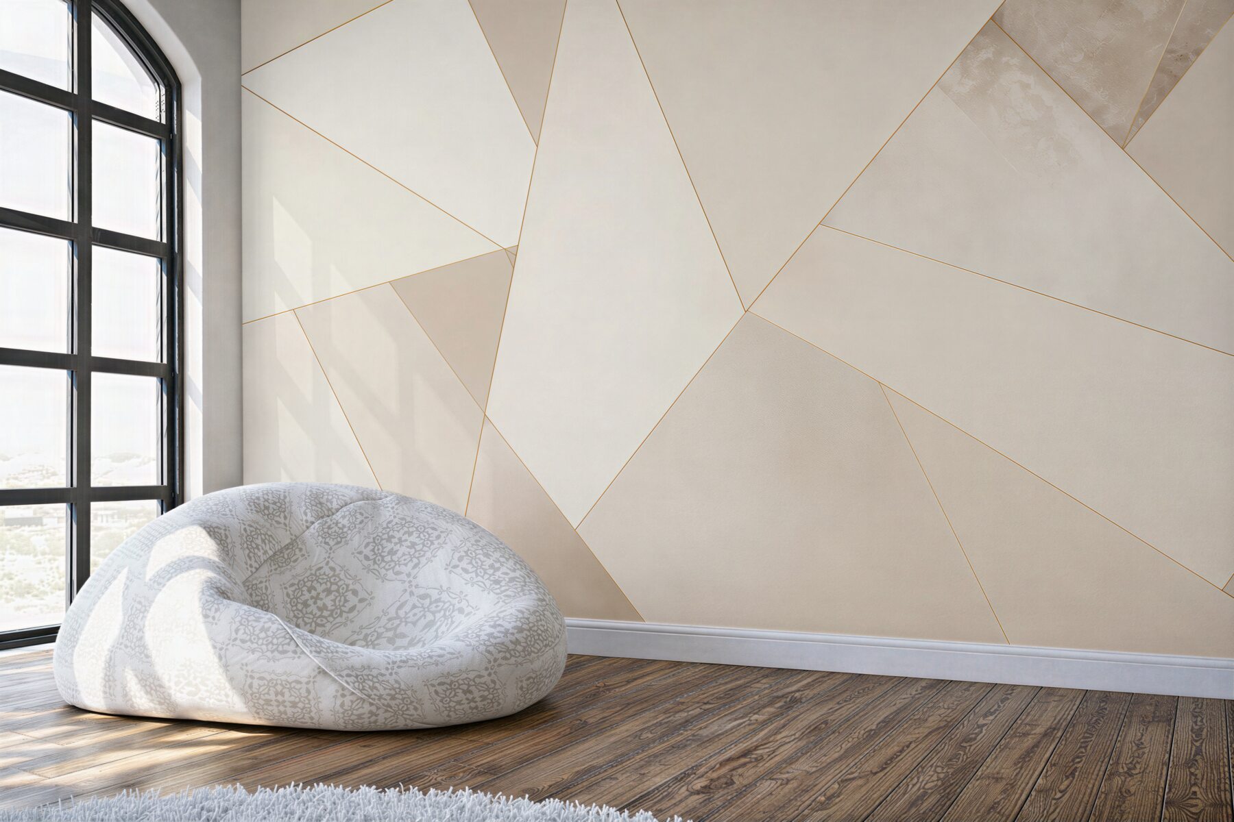 Fototapeta geometryczne beżowe panele z delikatną złotą linią nowoczesna?v23