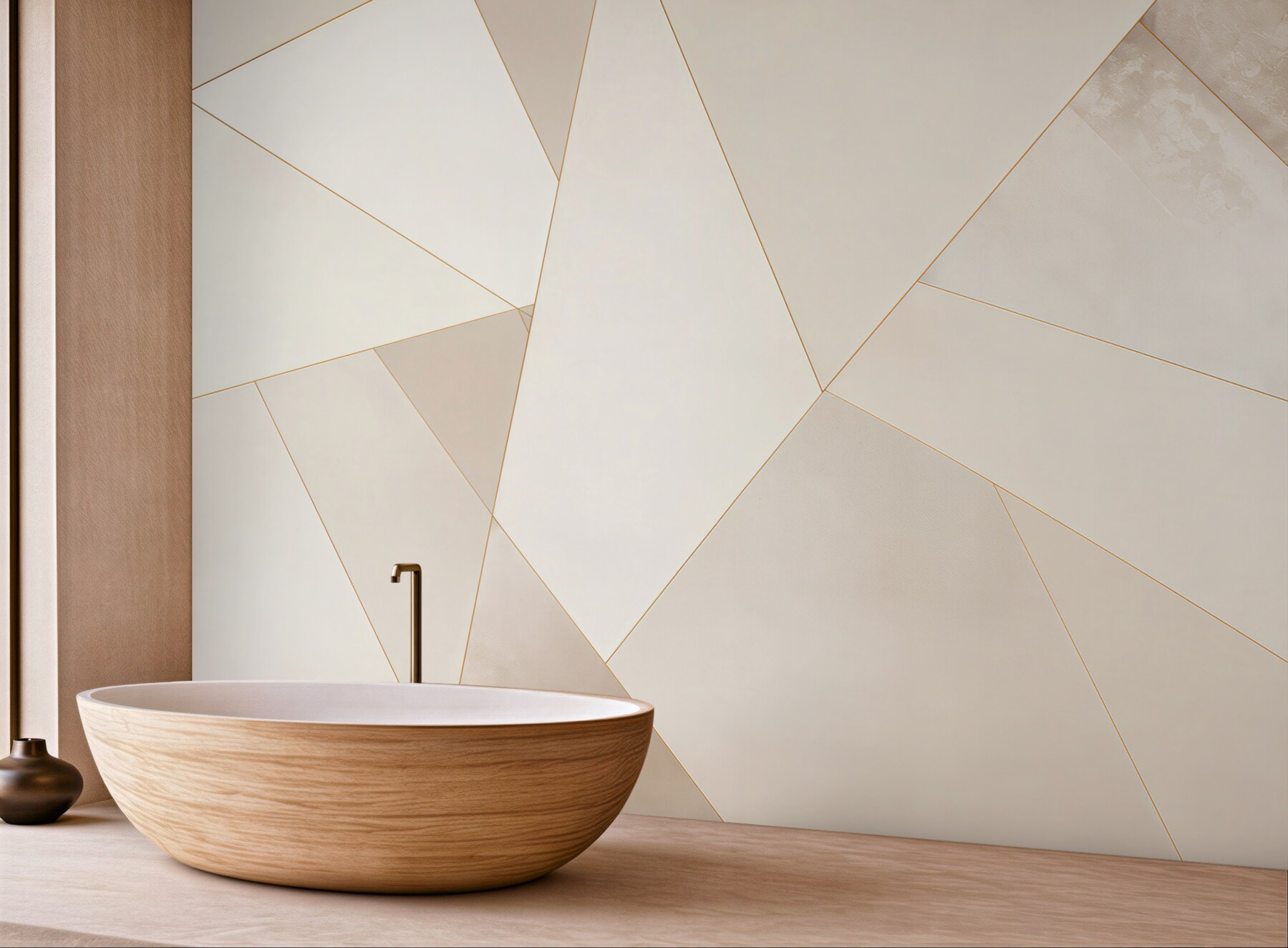 Fototapeta geometryczne beżowe panele z delikatną złotą linią nowoczesna?v23