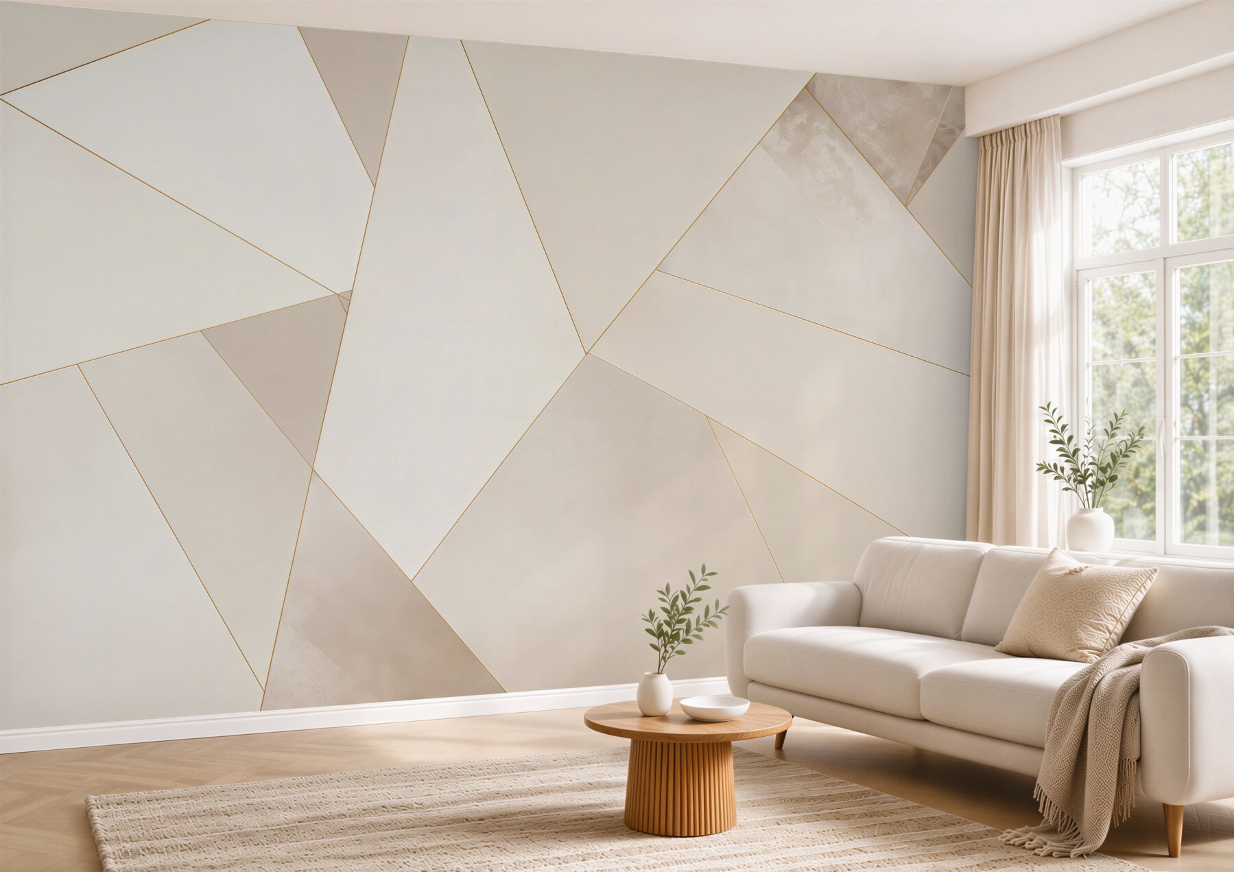 Fototapeta geometryczne beżowe panele z delikatną złotą linią nowoczesna?v23