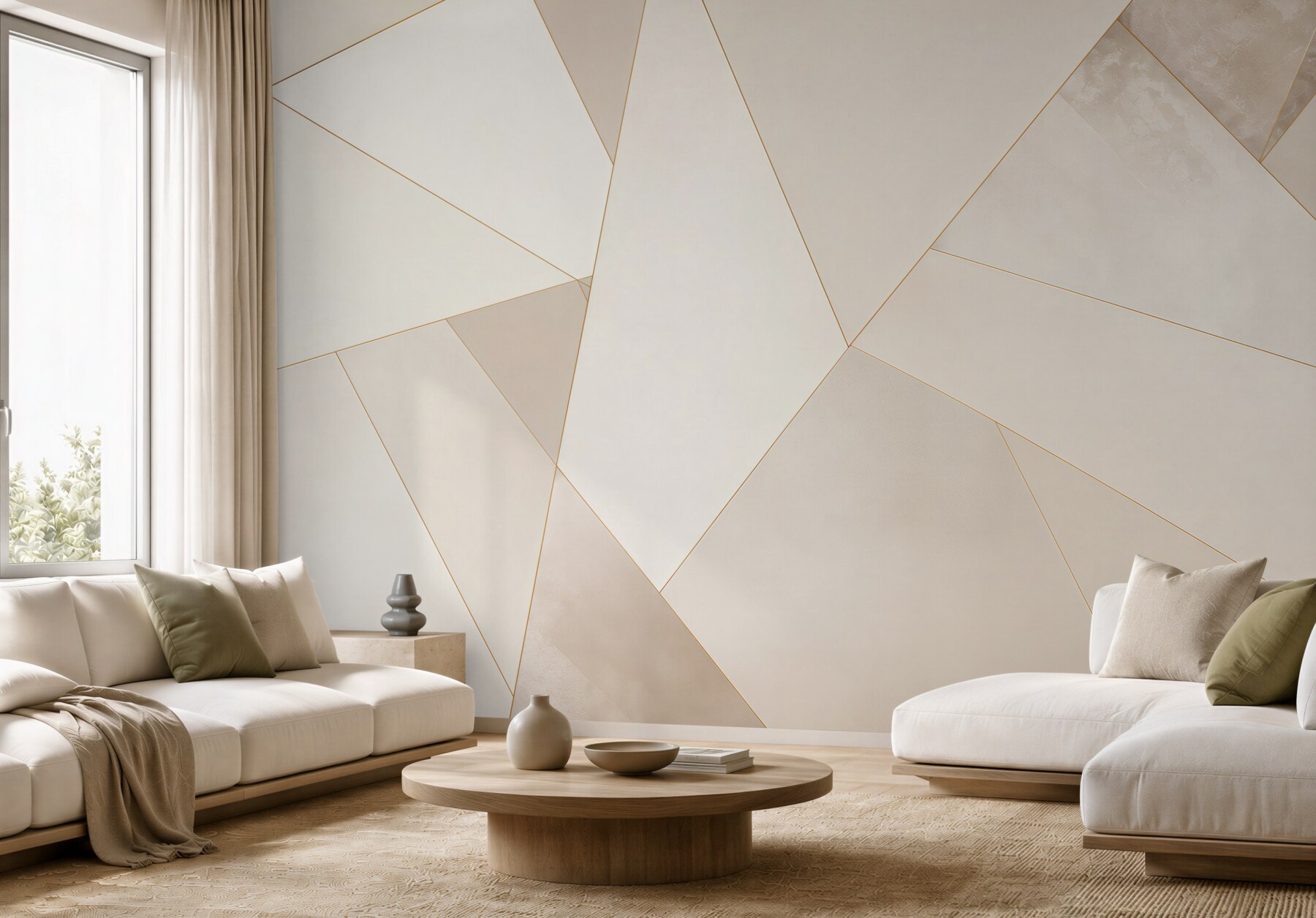 Fototapeta geometryczne beżowe panele z delikatną złotą linią nowoczesna?v23