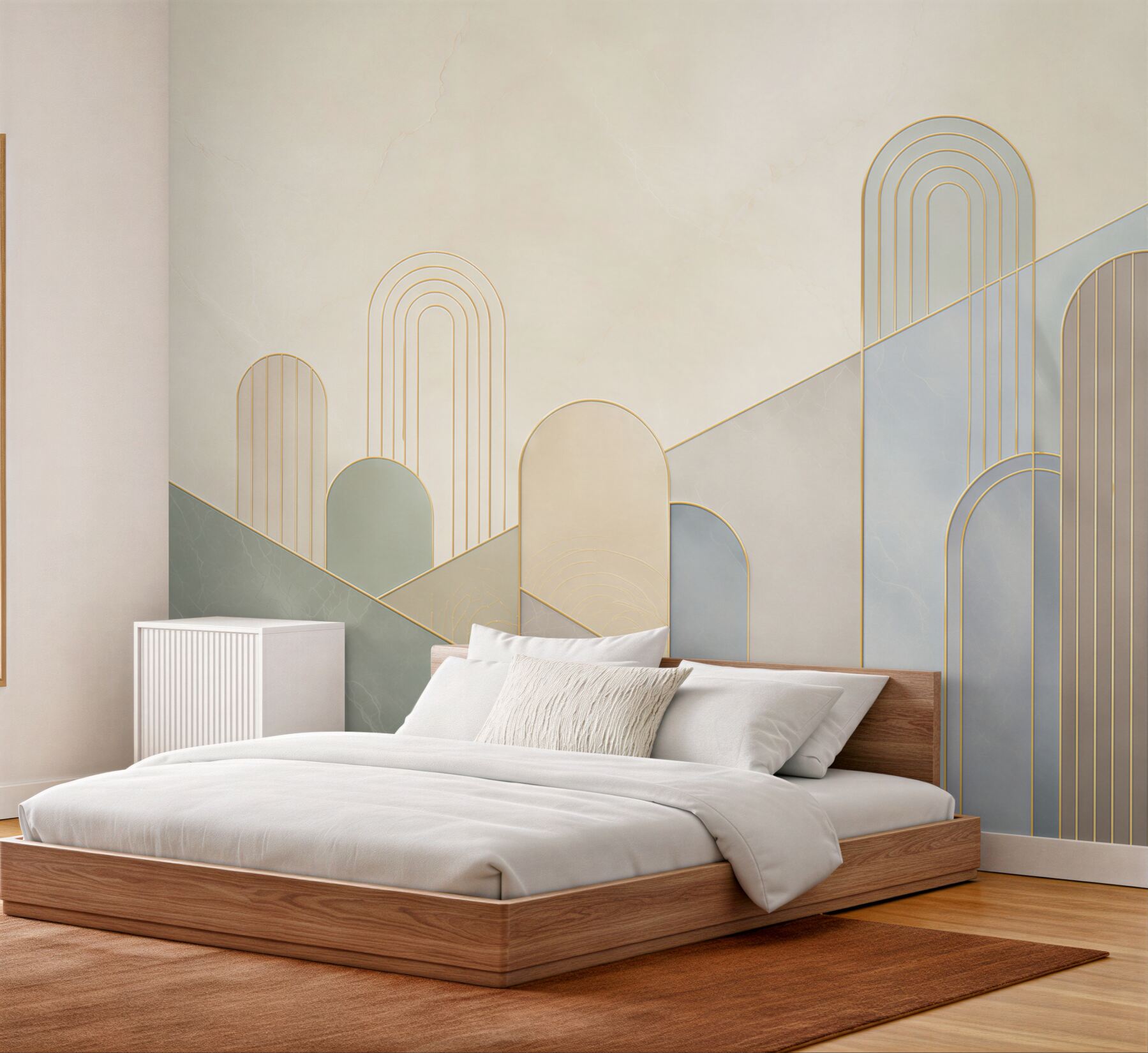Fototapeta geometryczne łuki beżowo szare ze złotymi liniami art deco?v23