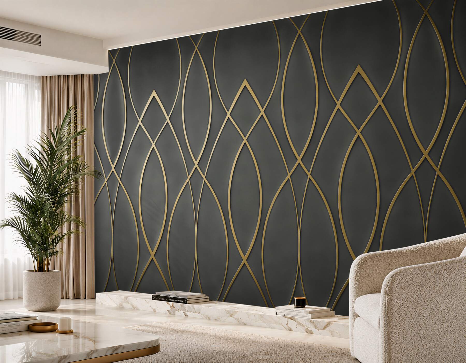Fototapeta geometryczny wzór złote linie na ciemnym tle w stylu art deco