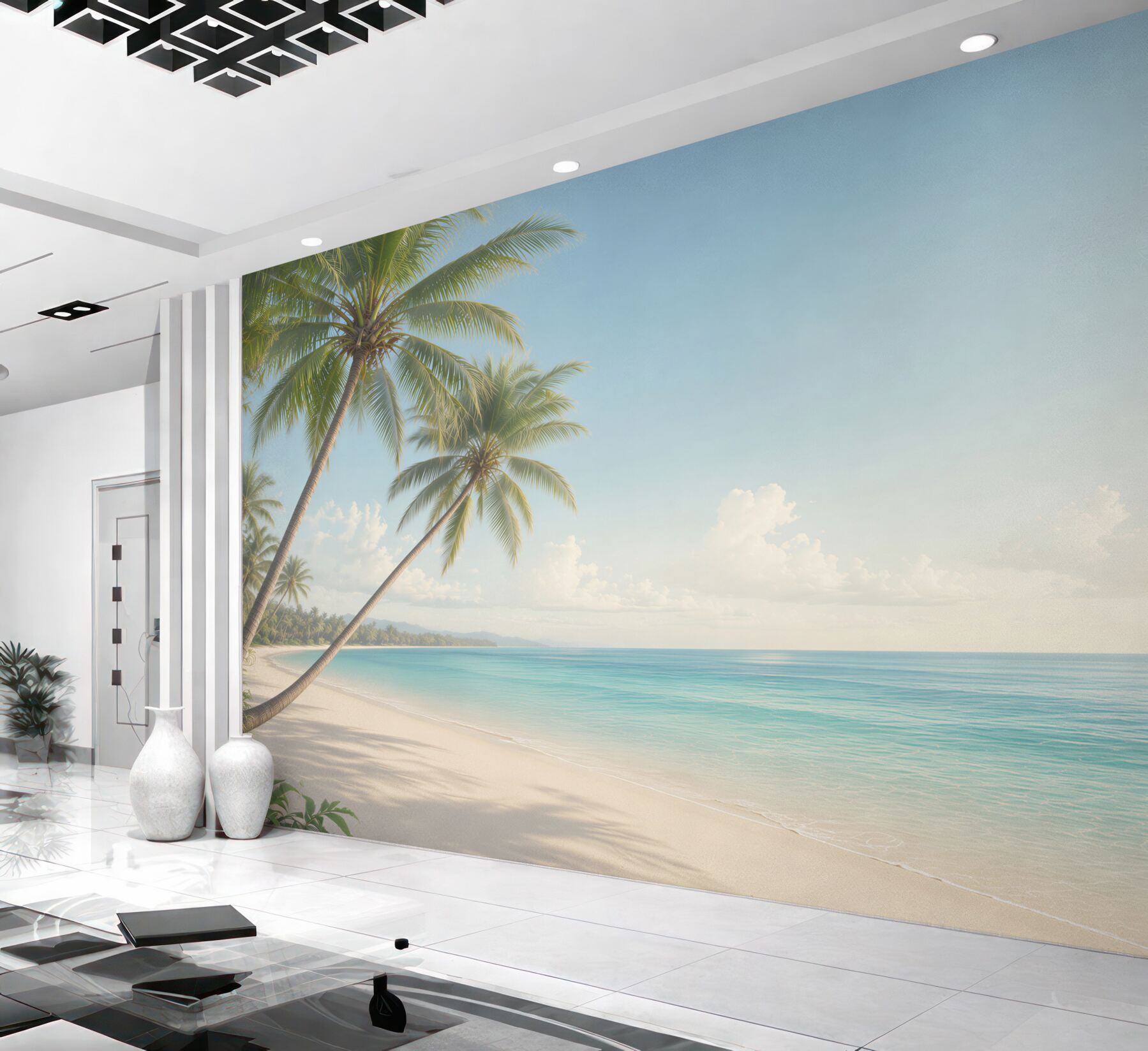 Fototapeta tropikalna plaża z palmami i turkusowym morzem?v23