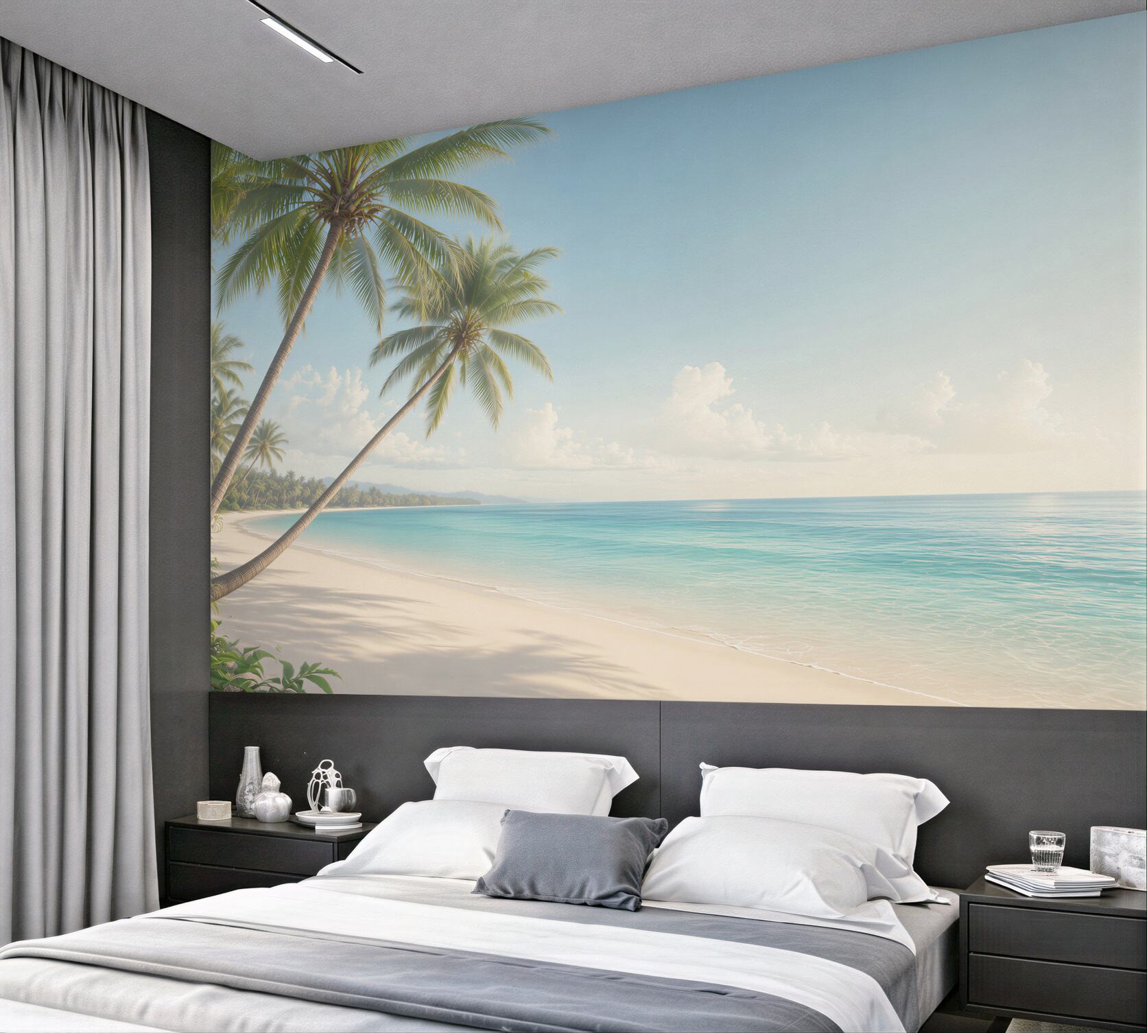 Fototapeta tropikalna plaża z palmami i turkusowym morzem
