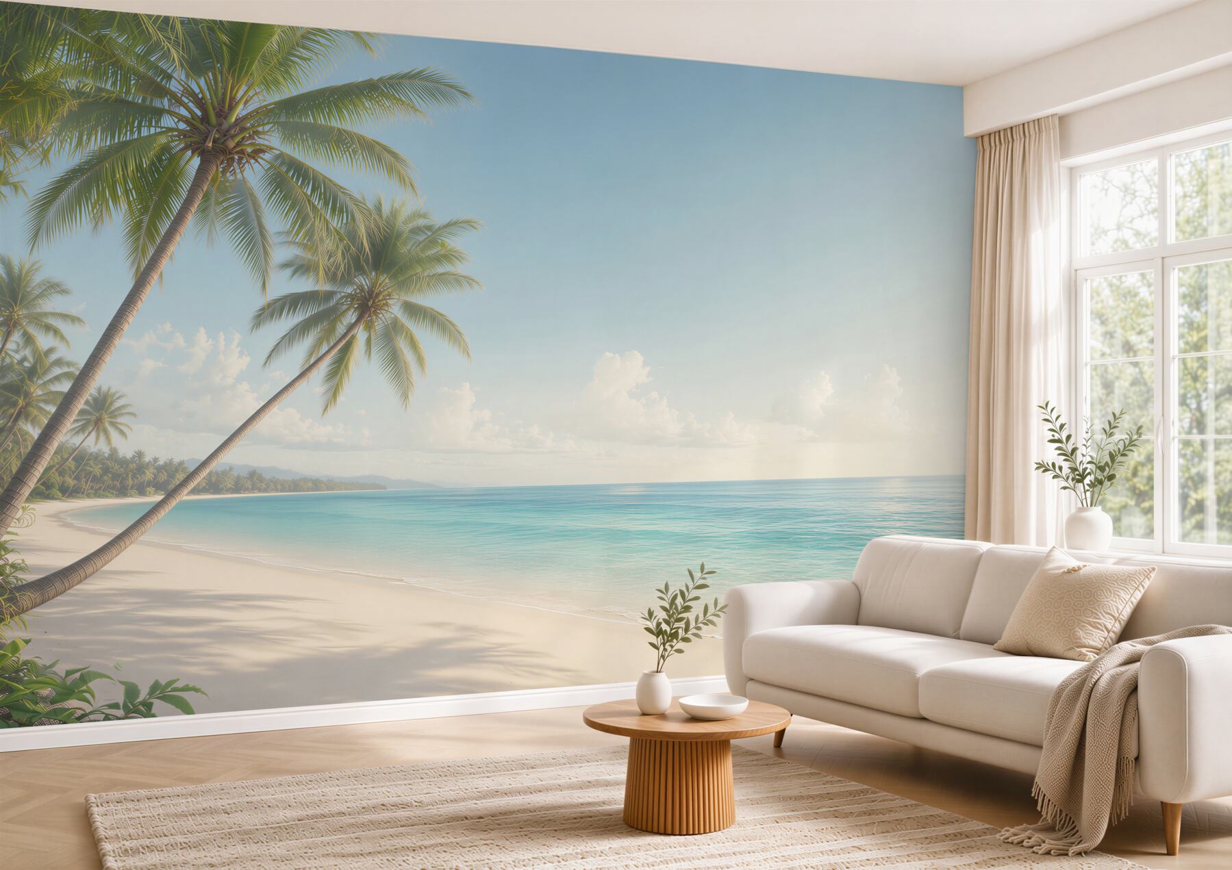 Fototapeta tropikalna plaża z palmami i turkusowym morzem?v23