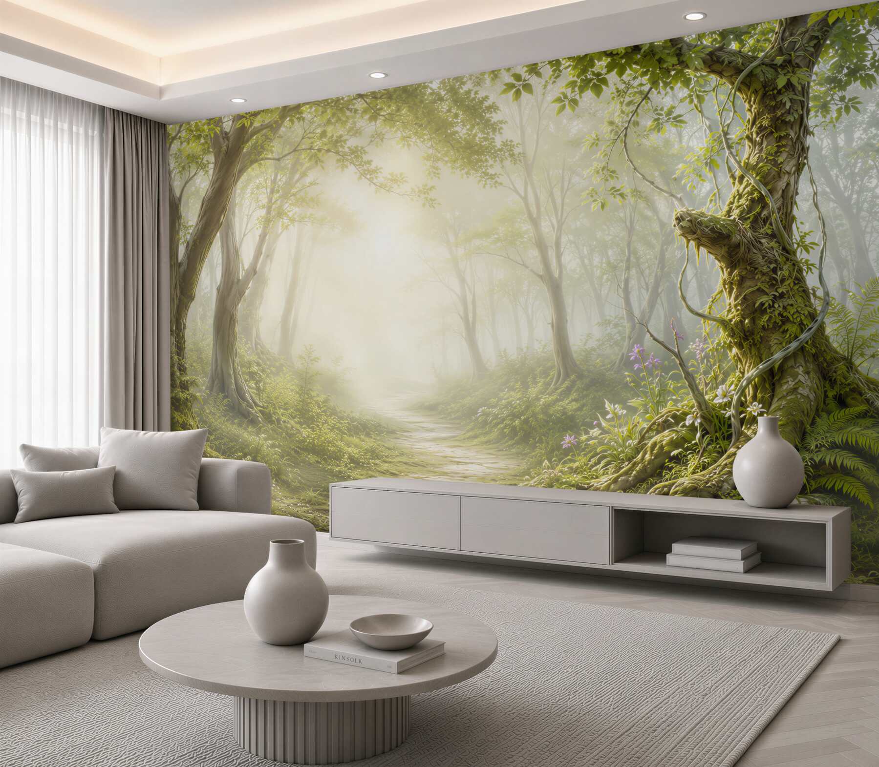 Fototapeta leśna ścieżka we mgle zielony magiczny las?v23