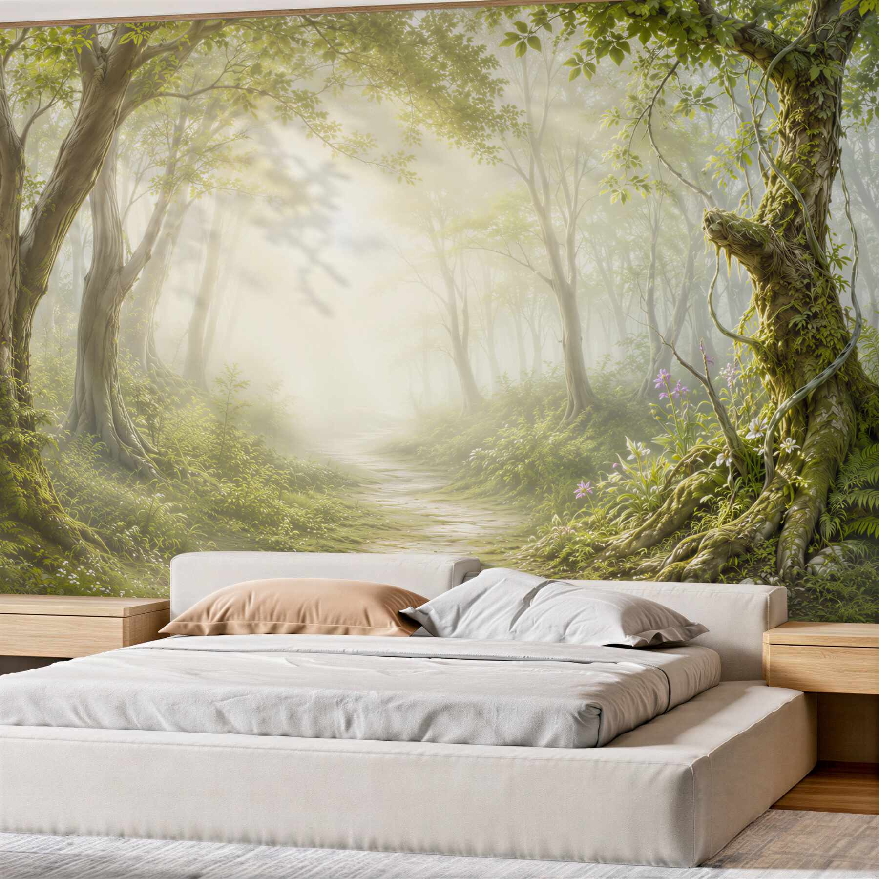 Fototapeta leśna ścieżka we mgle zielony magiczny las?v23