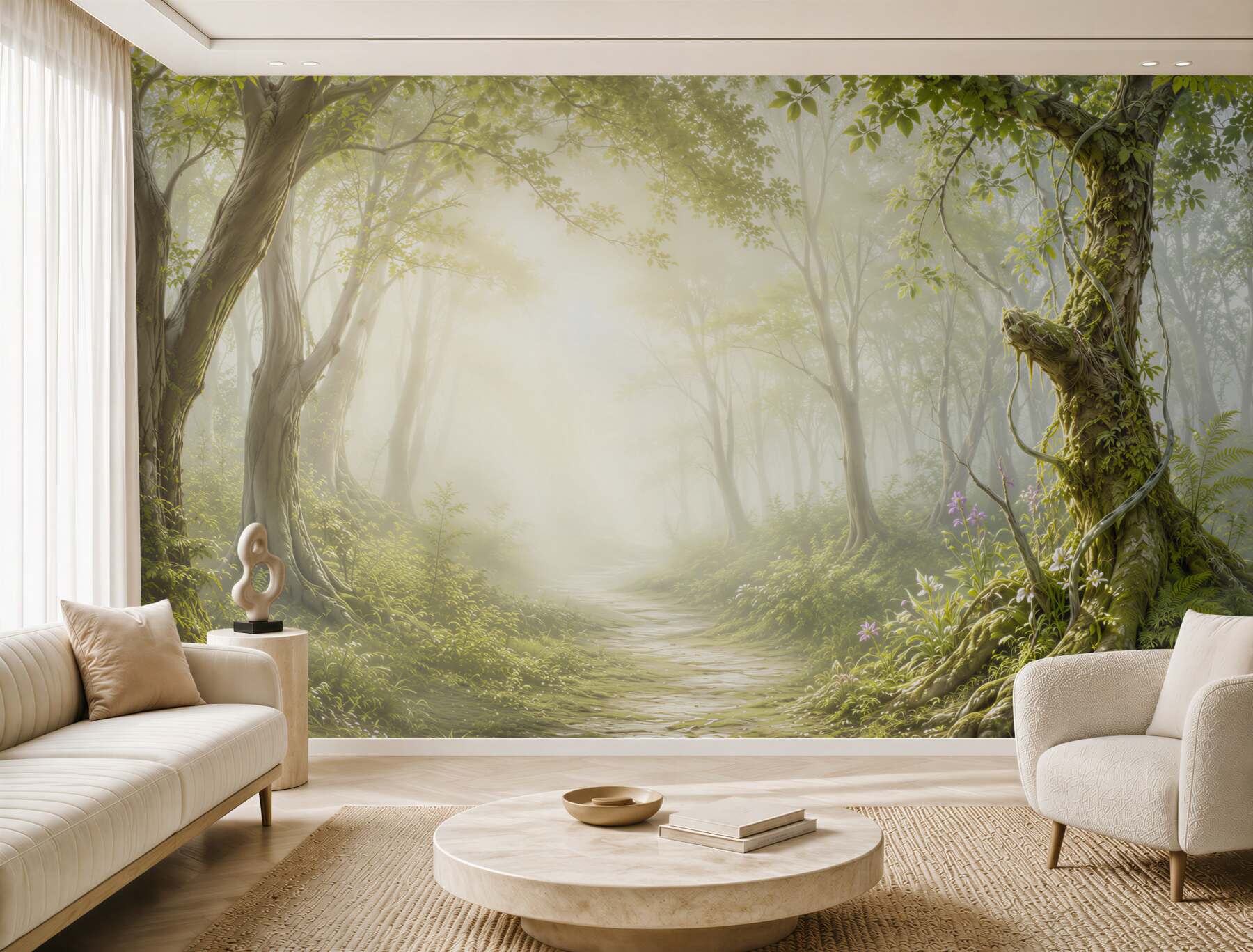 Fototapeta leśna ścieżka we mgle zielony magiczny las?v23