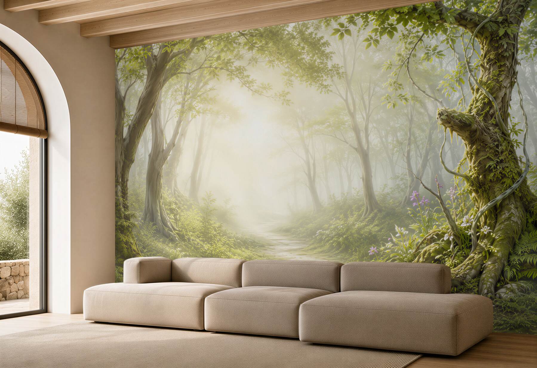 Fototapeta leśna ścieżka we mgle zielony magiczny las?v23