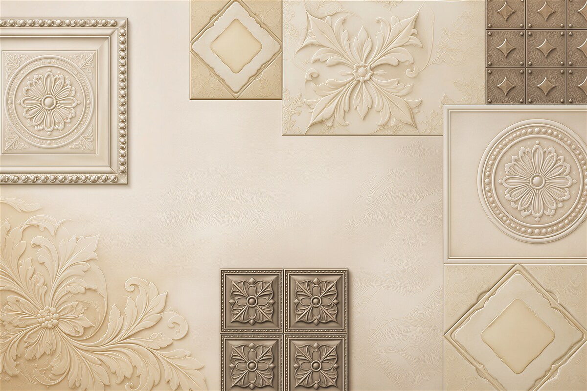 Fototapeta ornamenty 3D beżowe klasyczne do eleganckiego wnętrza