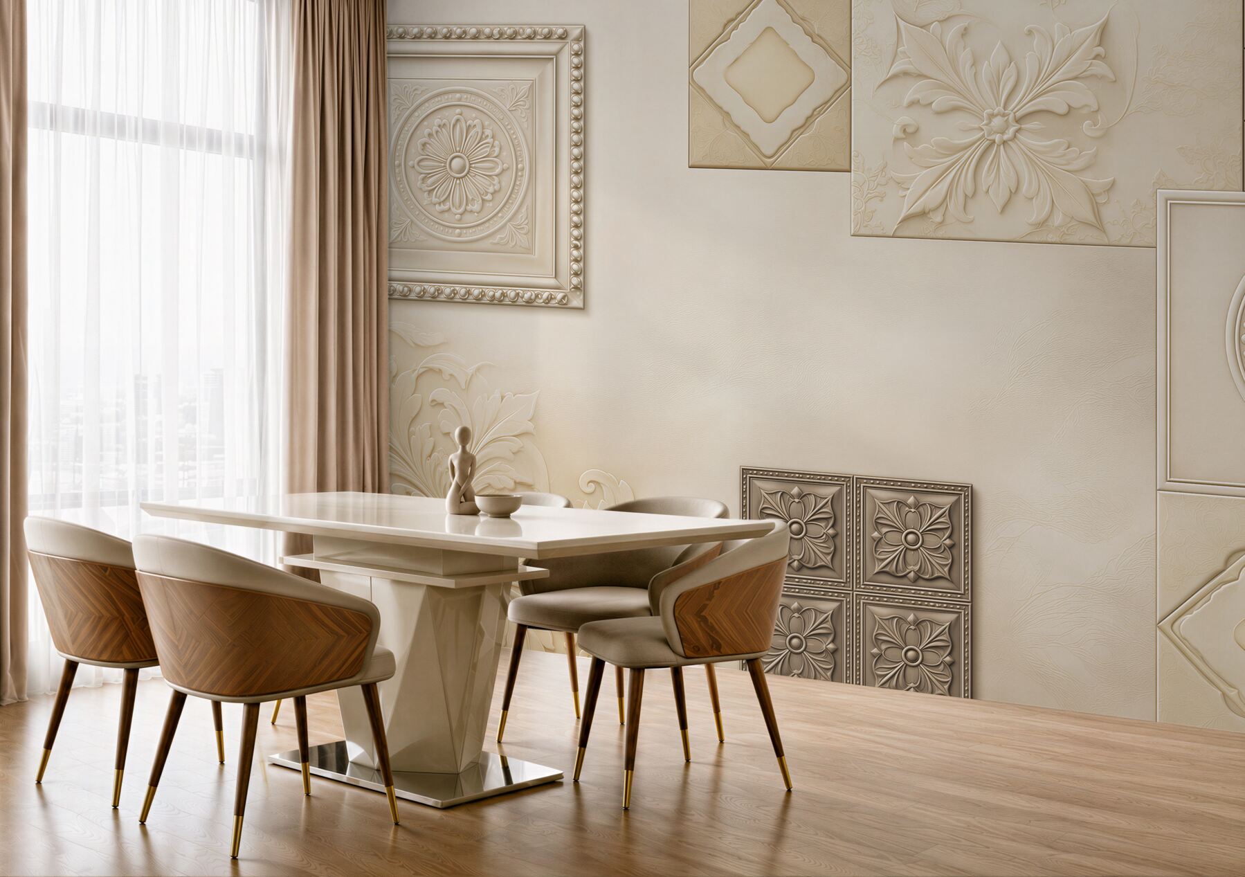 Fototapeta ornamenty 3D beżowe klasyczne do eleganckiego wnętrza?v23
