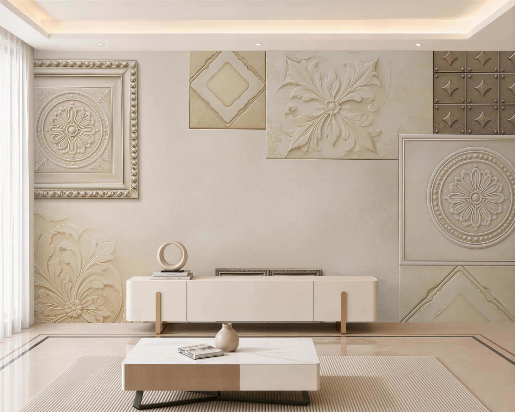 Fototapeta ornamenty 3D beżowe klasyczne do eleganckiego wnętrza?v23