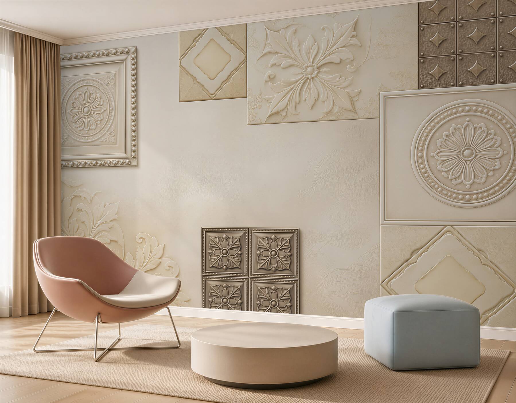 Fototapeta ornamenty 3D beżowe klasyczne do eleganckiego wnętrza?v23