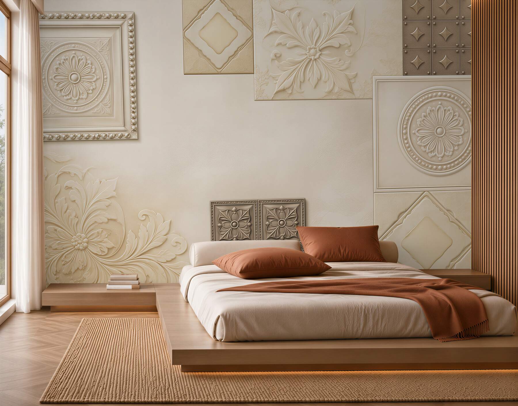 Fototapeta ornamenty 3D beżowe klasyczne do eleganckiego wnętrza?v23