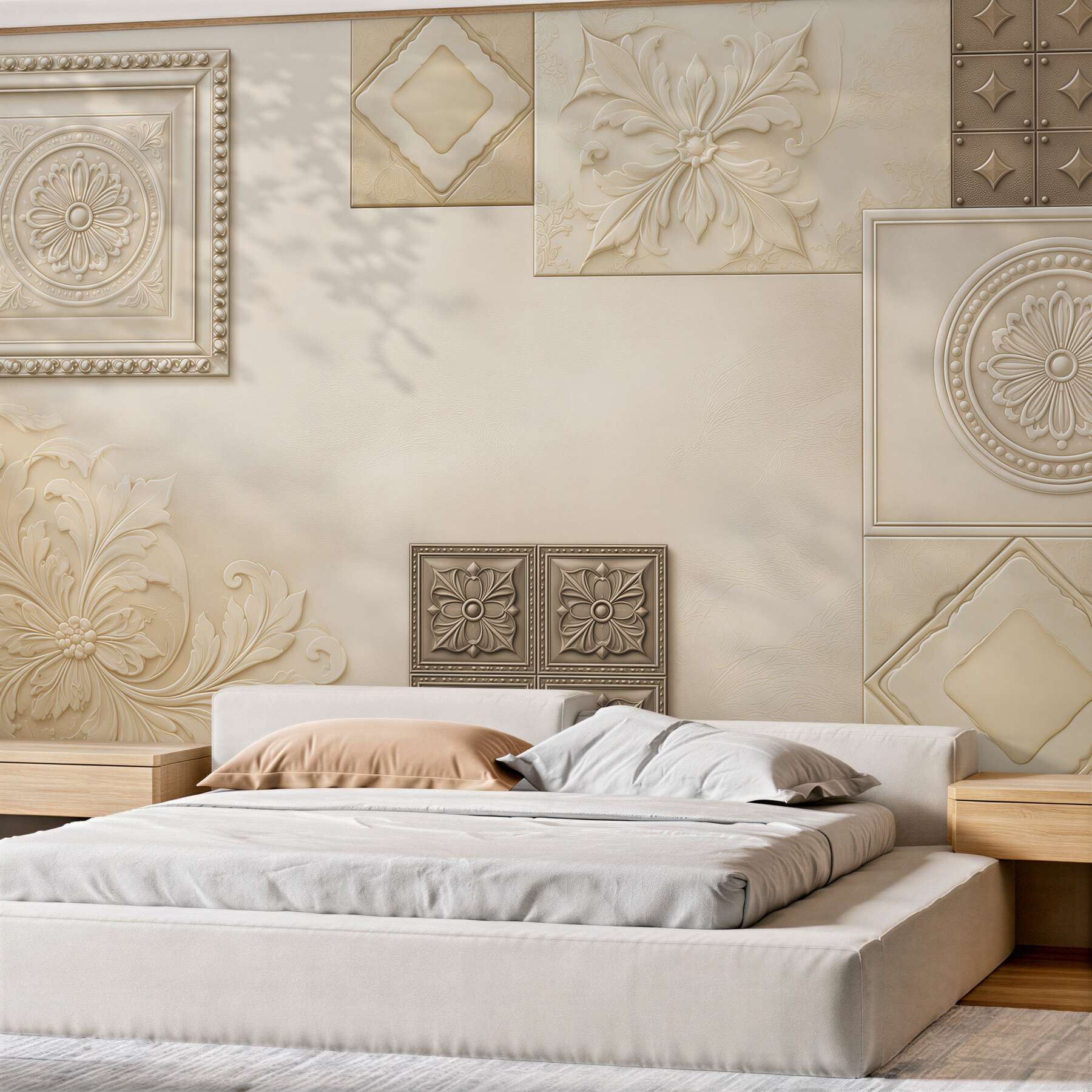 Fototapeta ornamenty 3D beżowe klasyczne do eleganckiego wnętrza