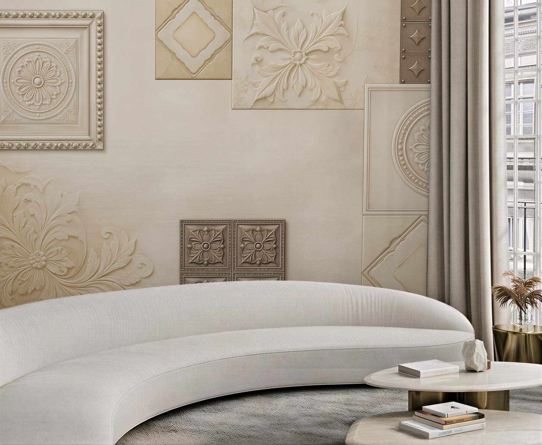 Fototapeta ornamenty 3D beżowe klasyczne do eleganckiego wnętrza?v23