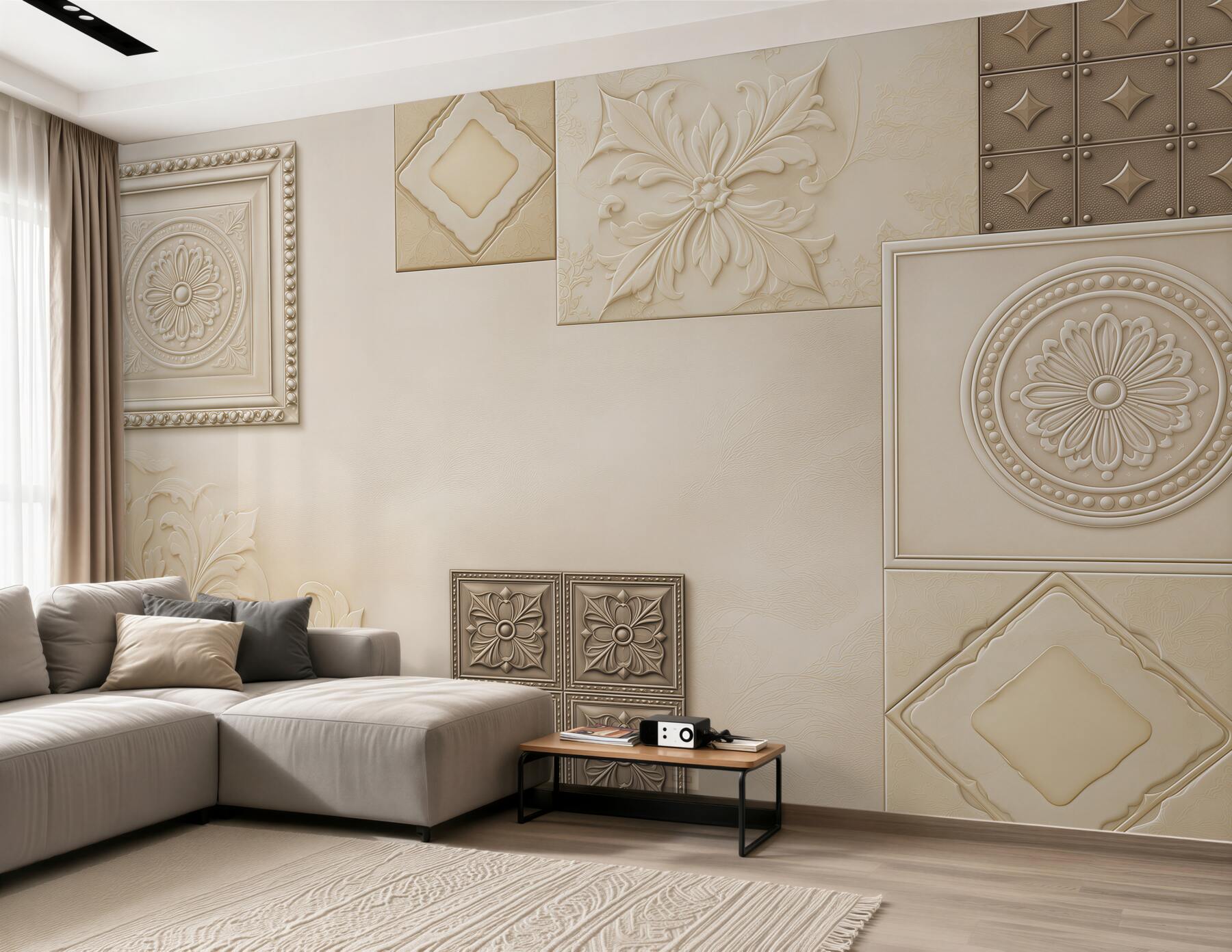 Fototapeta ornamenty 3D beżowe klasyczne do eleganckiego wnętrza?v23