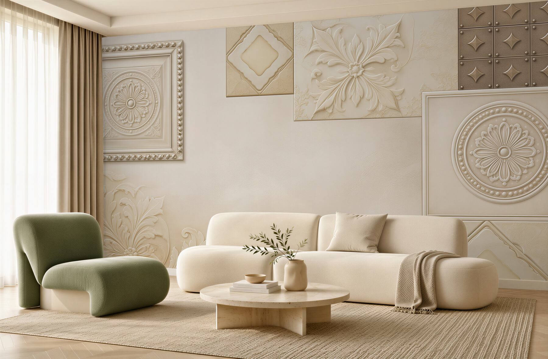 Fototapeta ornamenty 3D beżowe klasyczne do eleganckiego wnętrza?v23