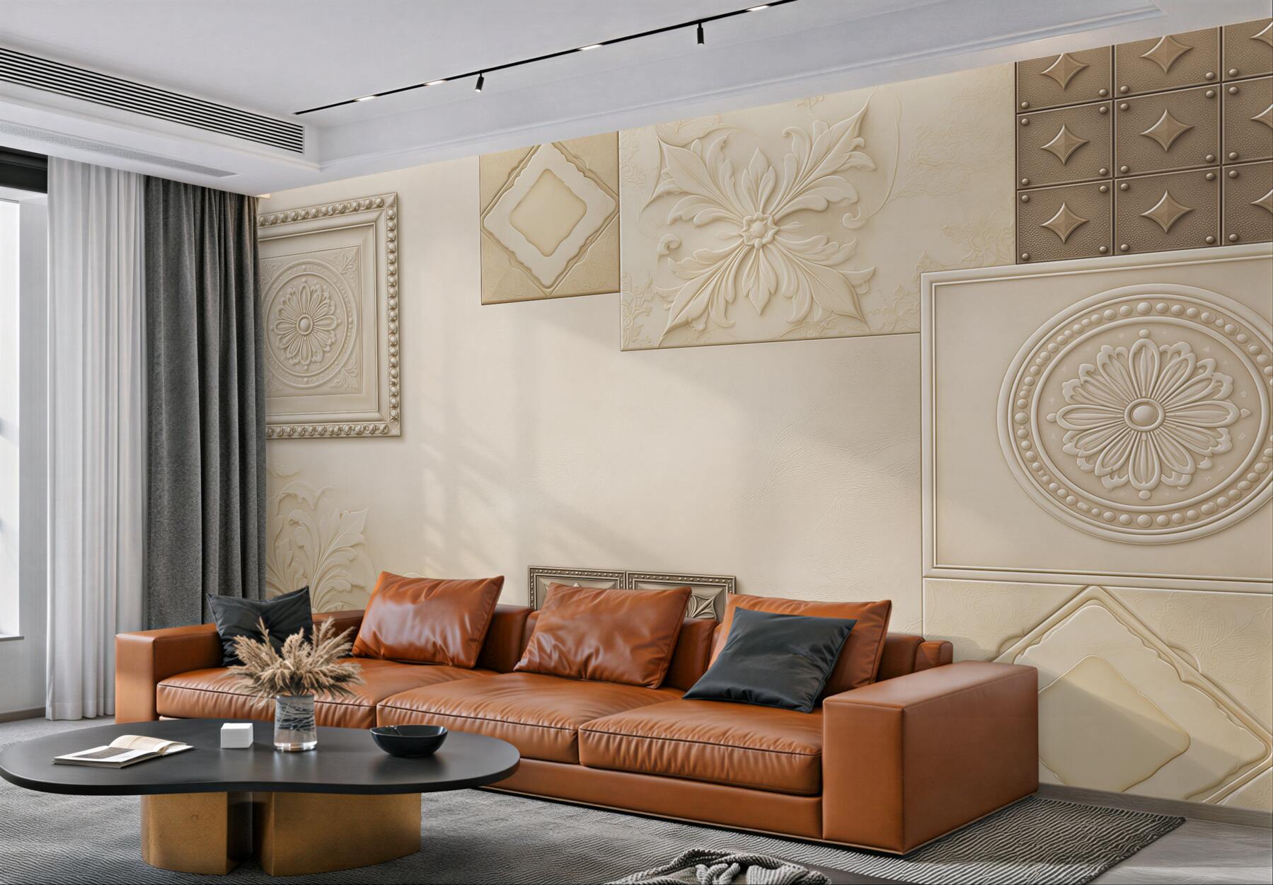Fototapeta ornamenty 3D beżowe klasyczne do eleganckiego wnętrza?v23