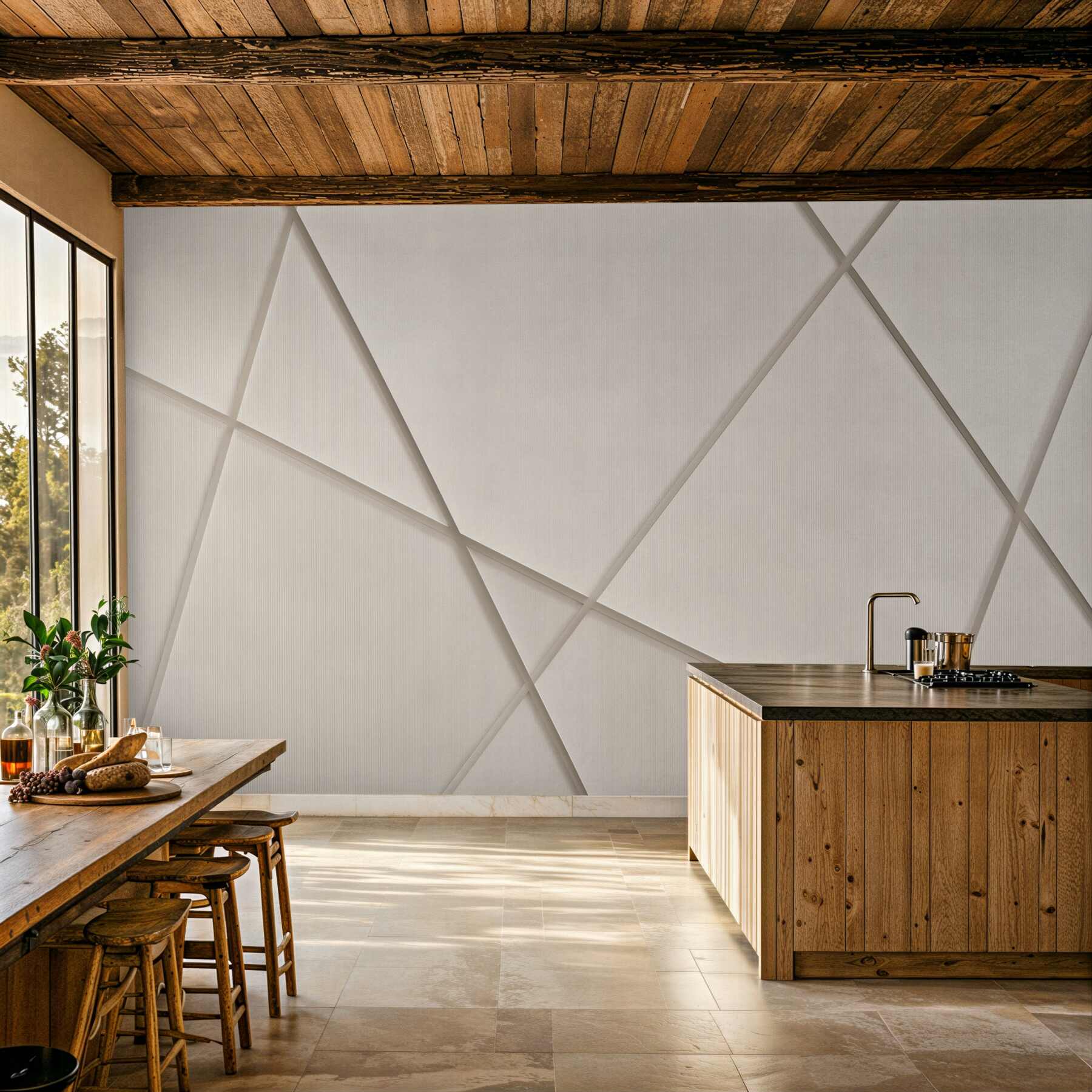 Fototapeta geometryczne panele 3d beżowe nowoczesna minimalistyczna?v23