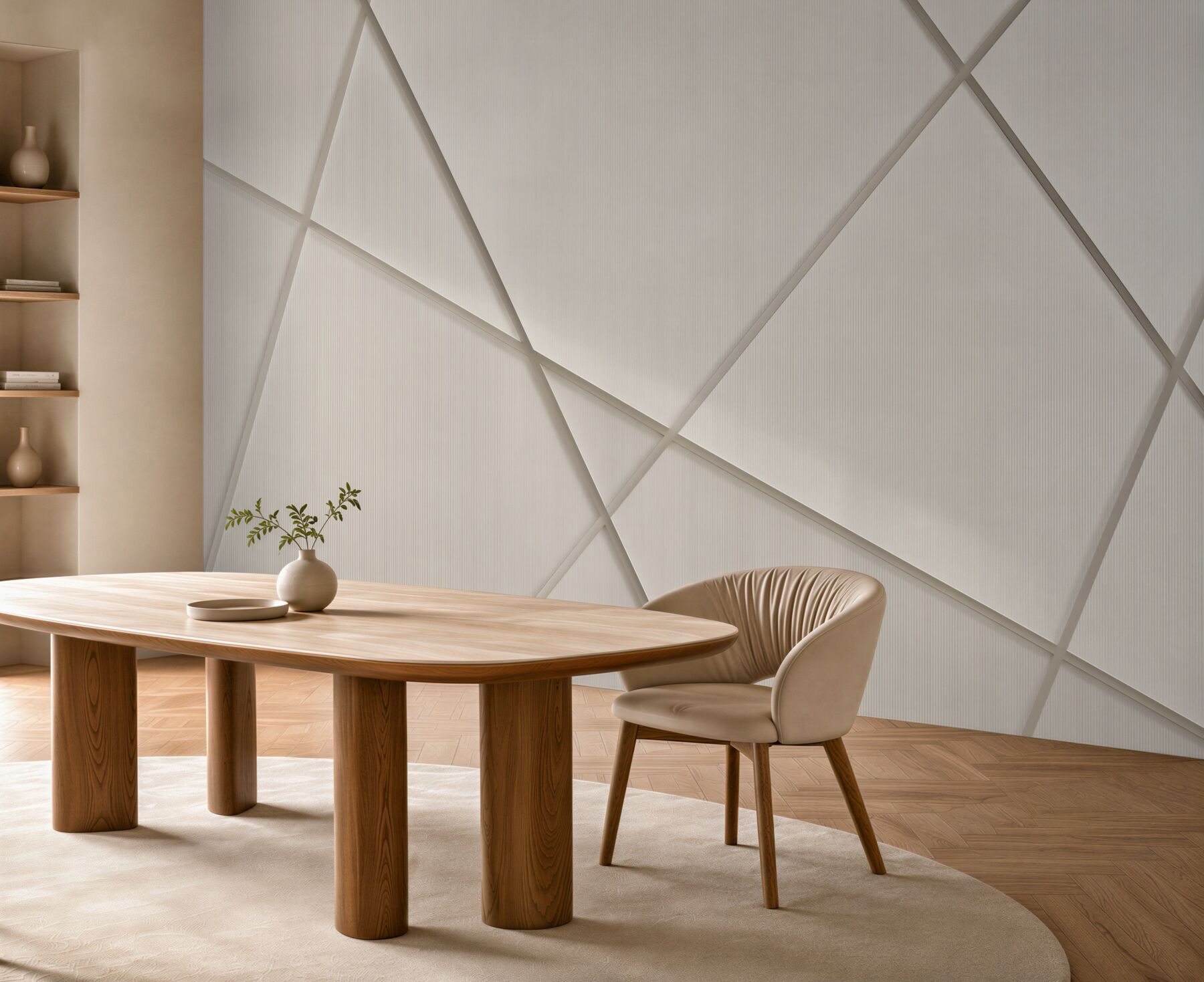 Fototapeta geometryczne panele 3d beżowe nowoczesna minimalistyczna?v23