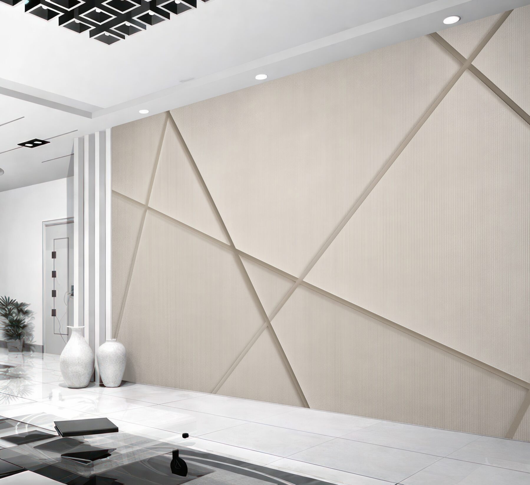Fototapeta geometryczne panele 3d beżowe nowoczesna minimalistyczna?v23