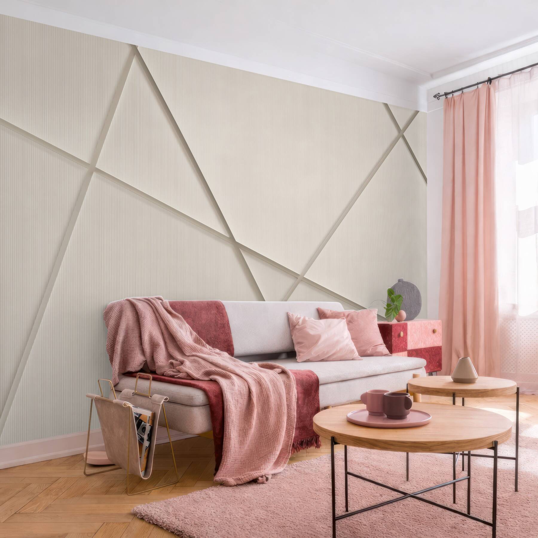 Fototapeta geometryczne panele 3d beżowe nowoczesna minimalistyczna?v23