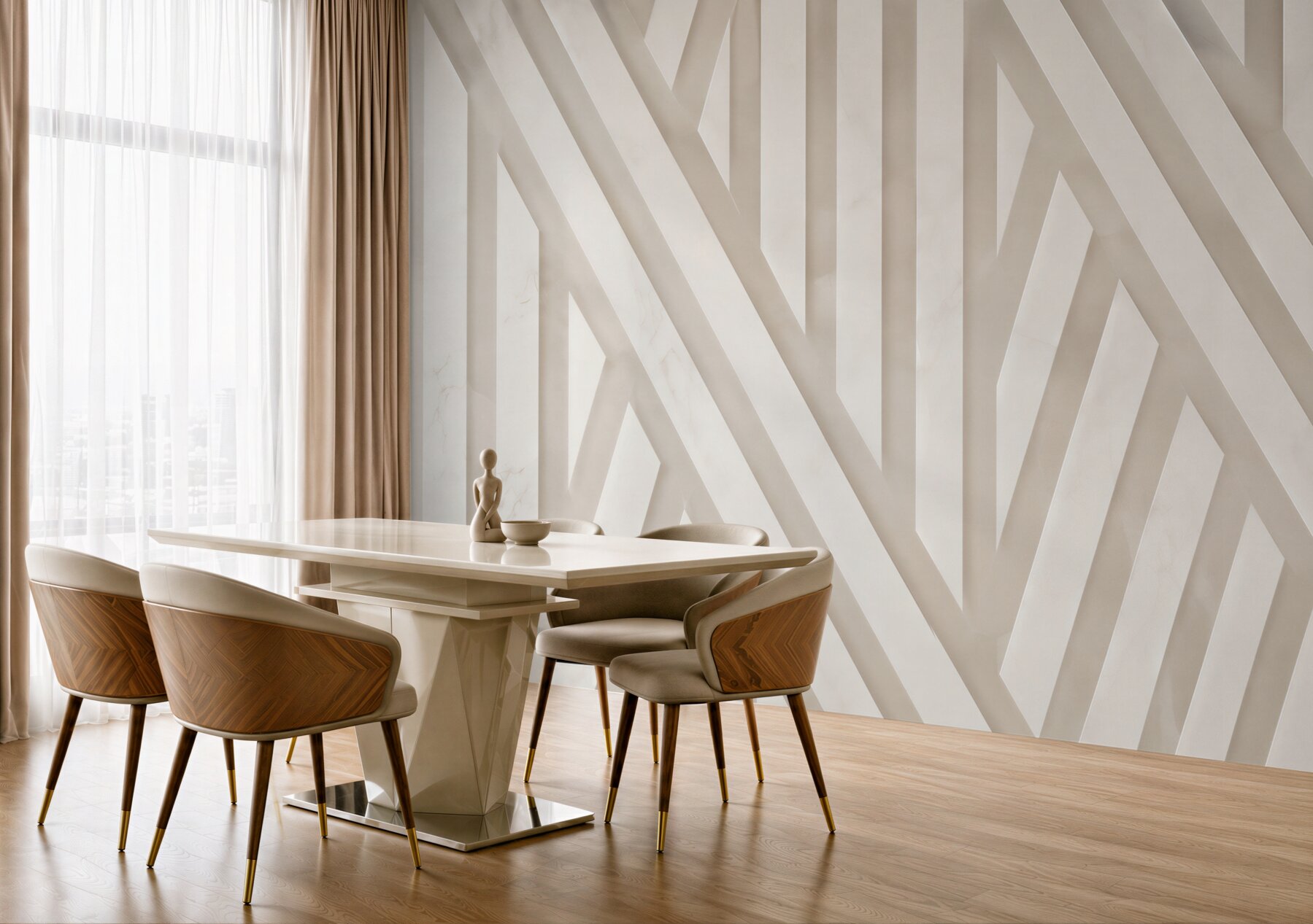 Fototapeta geometryczne pasy 3D beżowe nowoczesne do eleganckiego wnętrza?v23