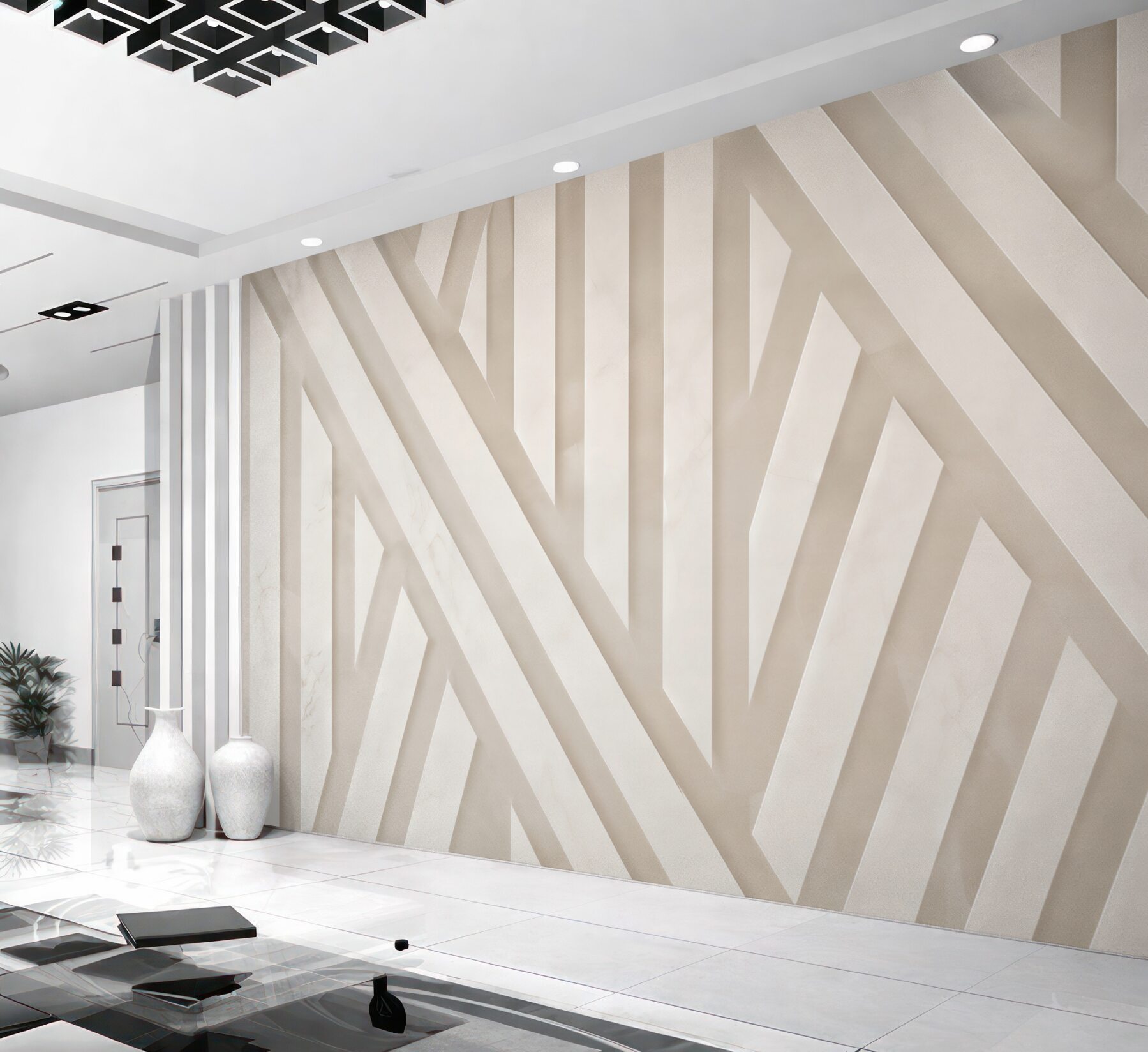 Fototapeta geometryczne pasy 3D beżowe nowoczesne do eleganckiego wnętrza?v23