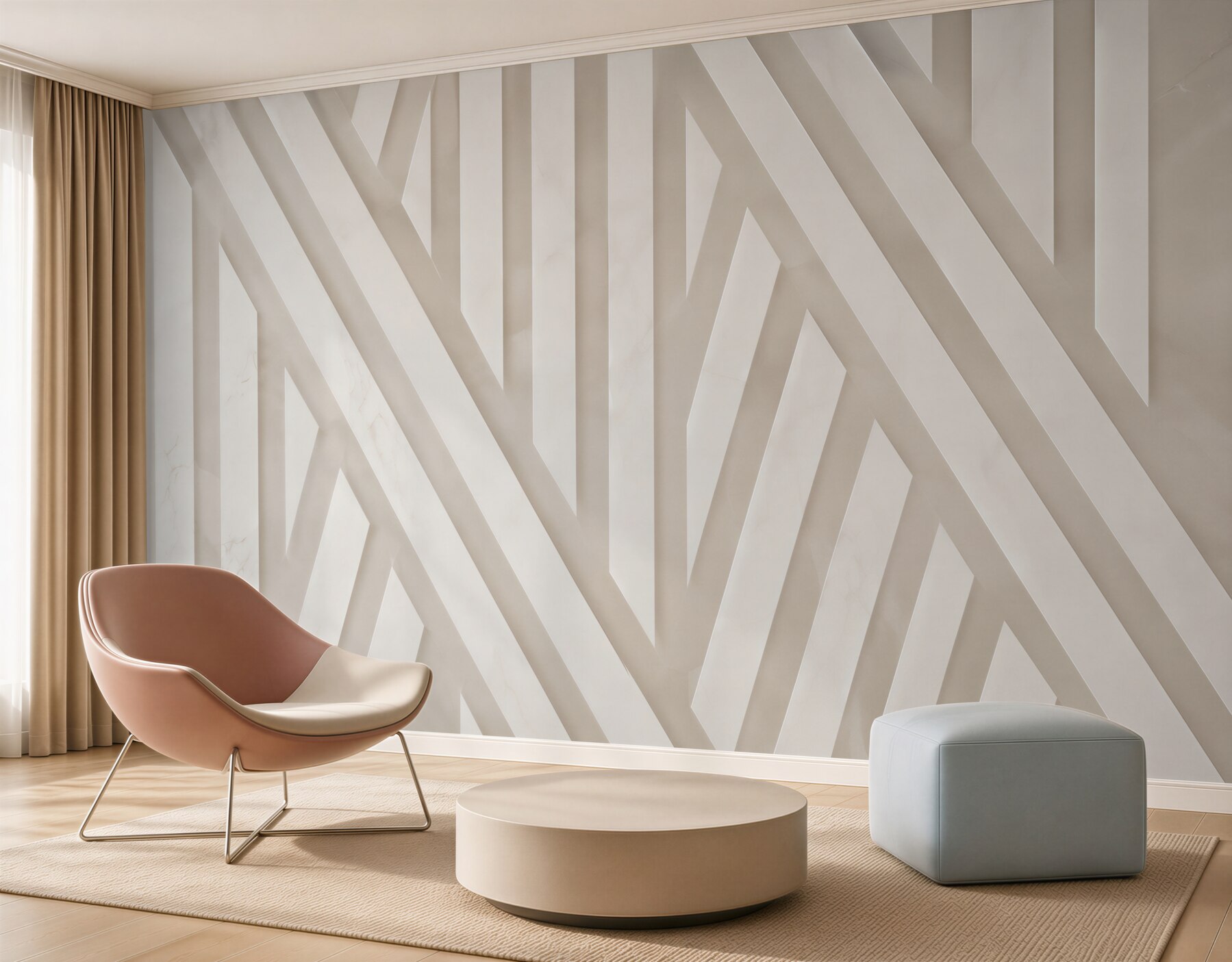 Fototapeta geometryczne pasy 3D beżowe nowoczesne do eleganckiego wnętrza?v23