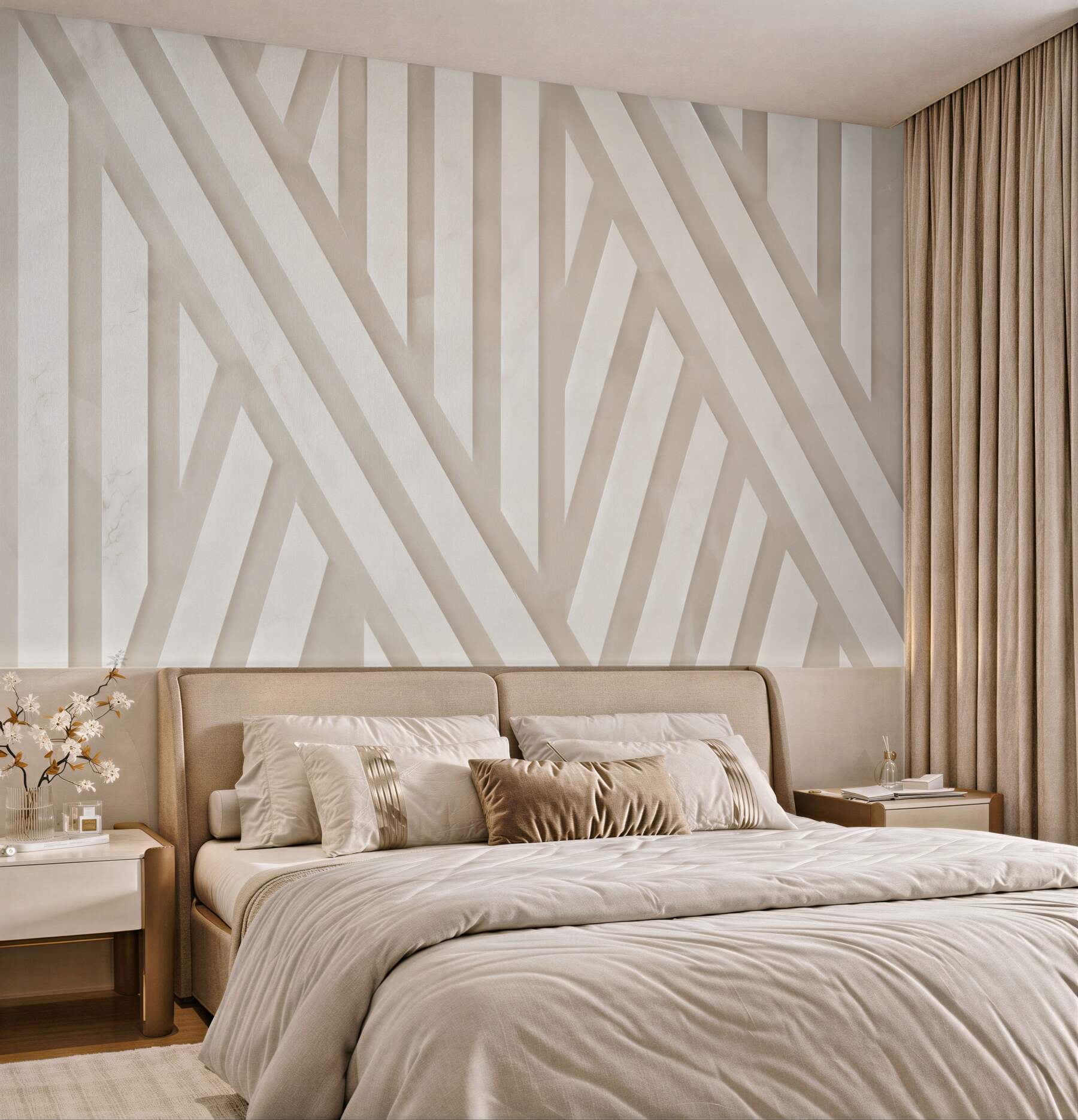 Fototapeta geometryczne pasy 3D beżowe nowoczesne do eleganckiego wnętrza?v23