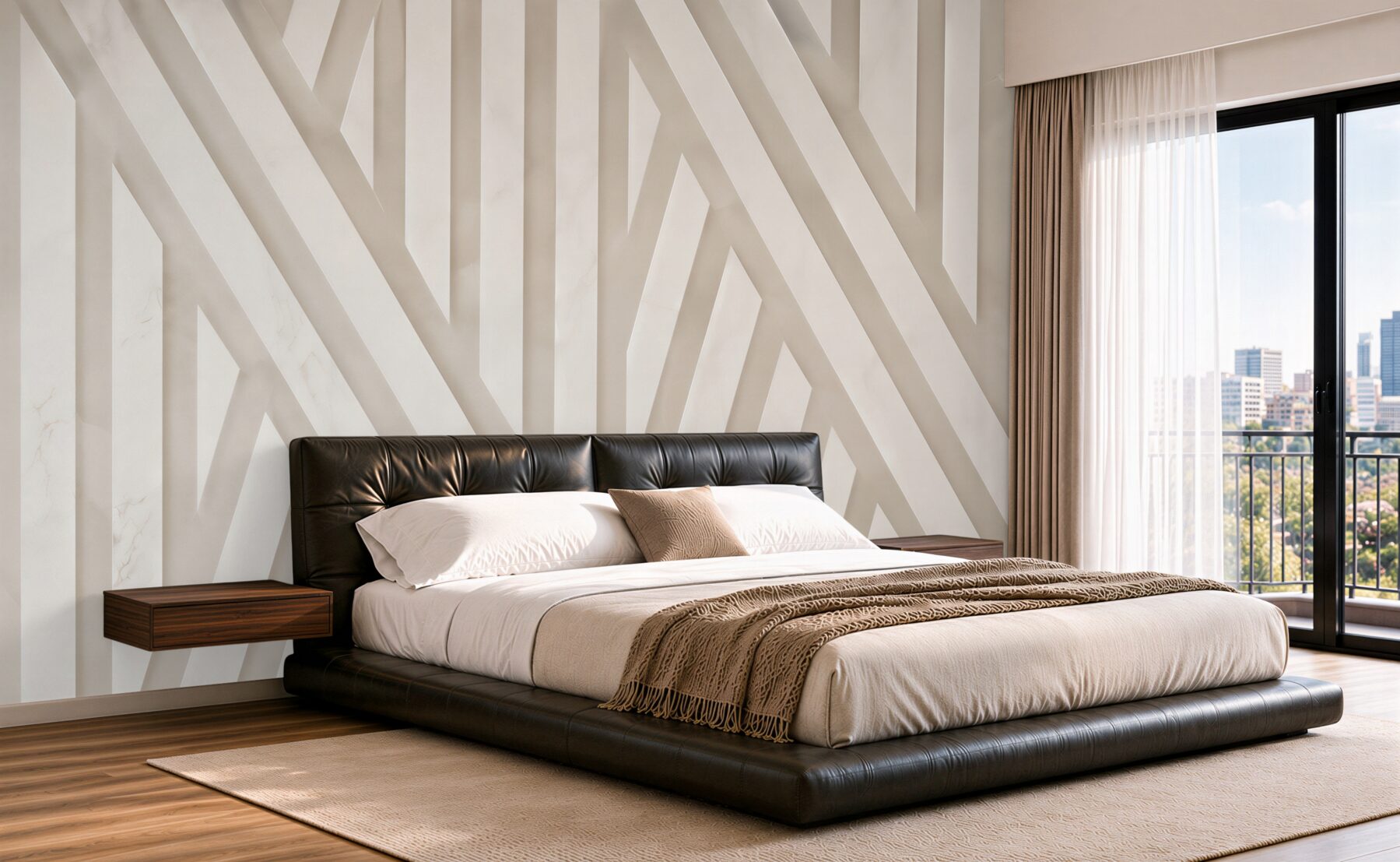 Fototapeta geometryczne pasy 3D beżowe nowoczesne do eleganckiego wnętrza?v23