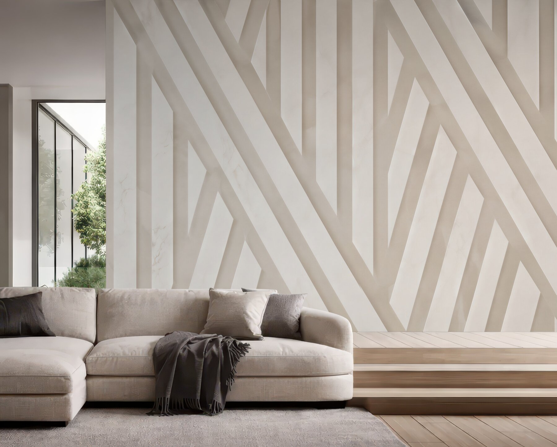 Fototapeta geometryczne pasy 3D beżowe nowoczesne do eleganckiego wnętrza?v23