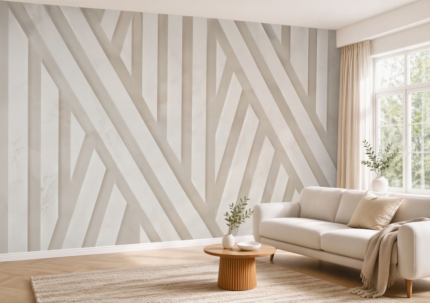 Fototapeta geometryczne pasy 3D beżowe nowoczesne do eleganckiego wnętrza?v23