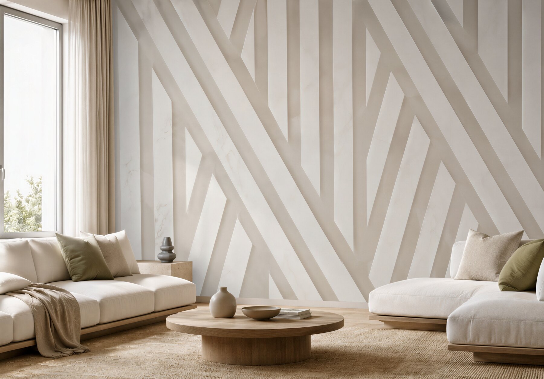 Fototapeta geometryczne pasy 3D beżowe nowoczesne do eleganckiego wnętrza?v23