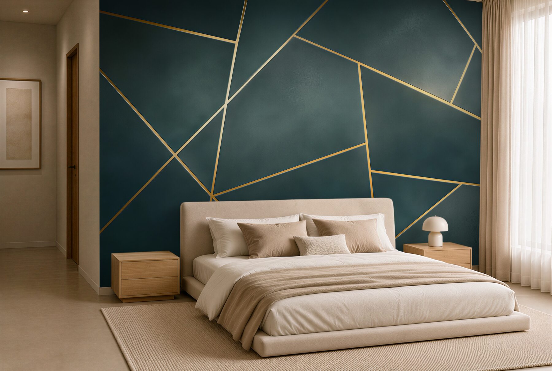 Fototapeta geometryczne panele granatowe ze złotymi liniami nowoczesne