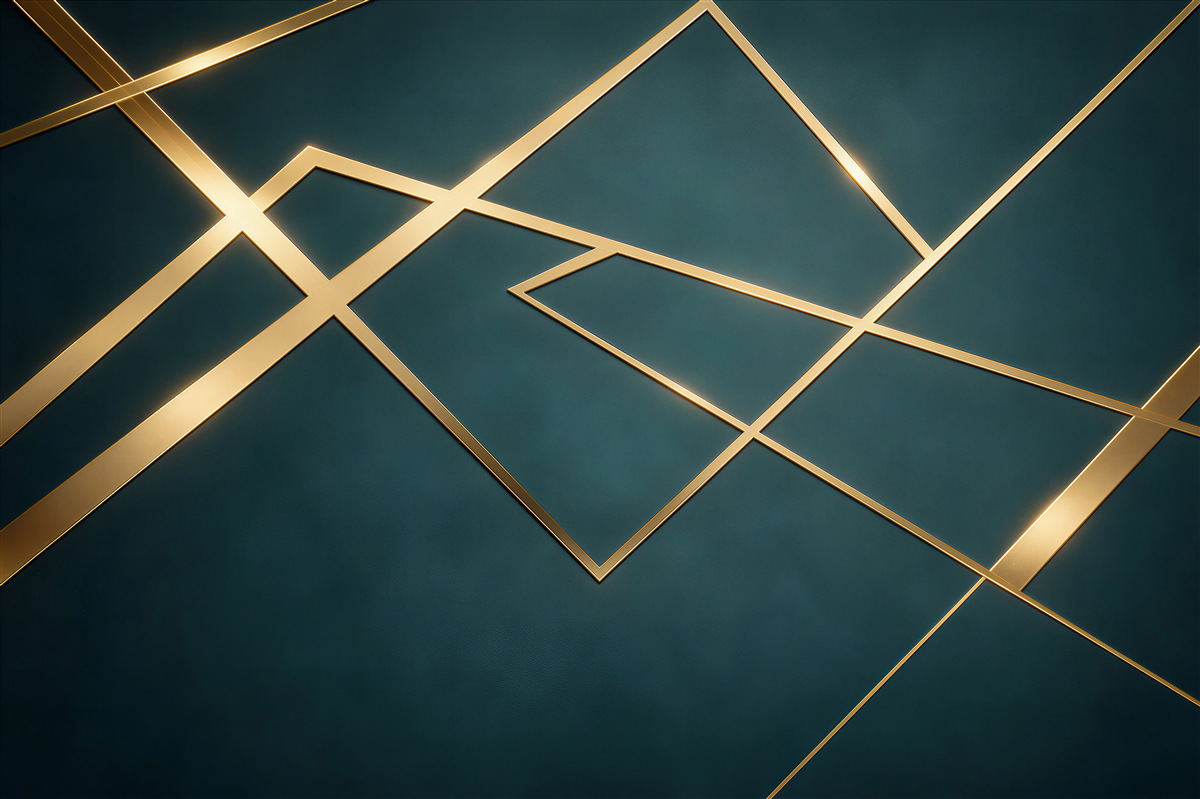 Fototapeta geometryczne złote linie na ciemnozielonym tle glamour
