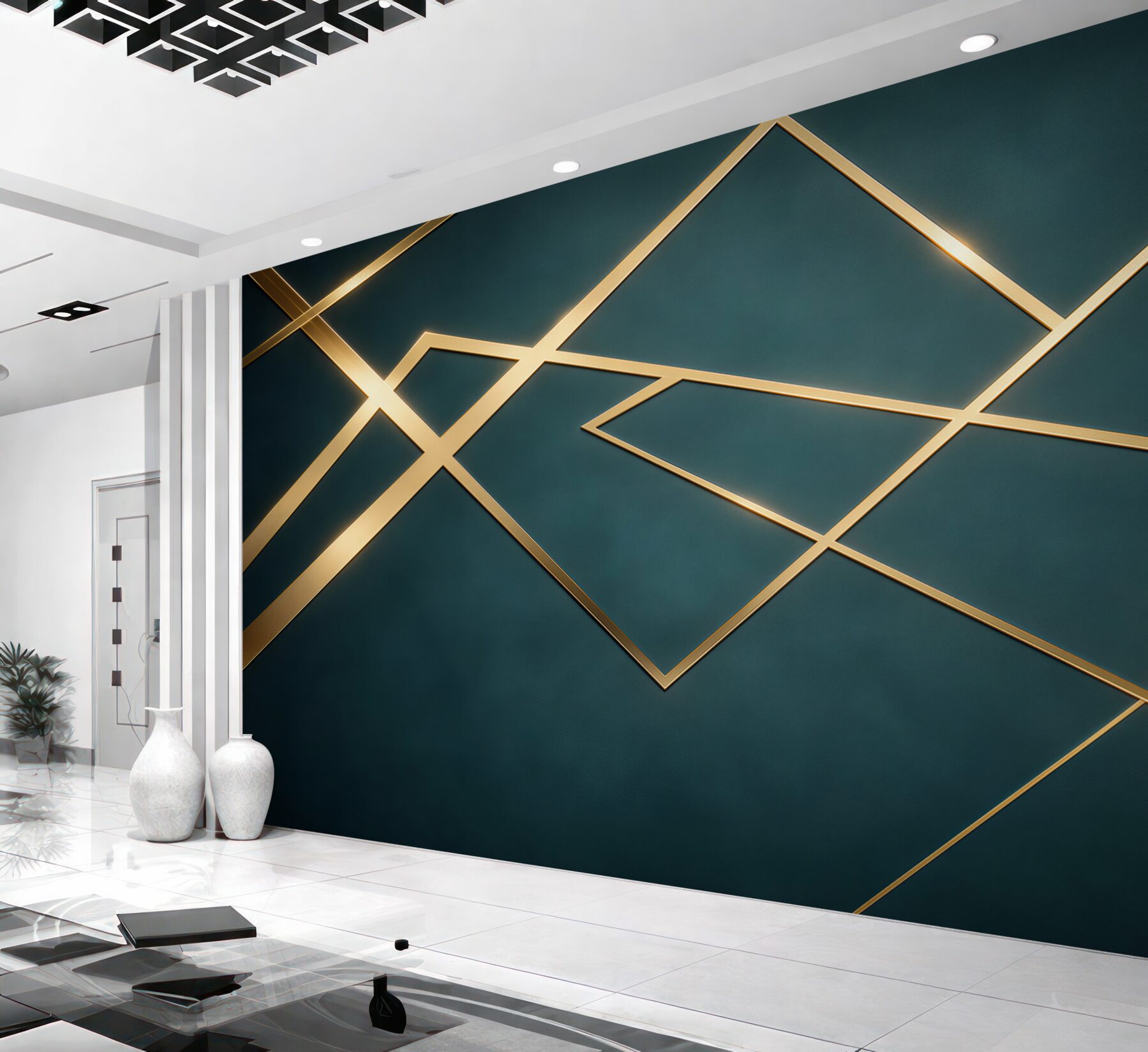 Fototapeta geometryczne złote linie na ciemnozielonym tle glamour?v23